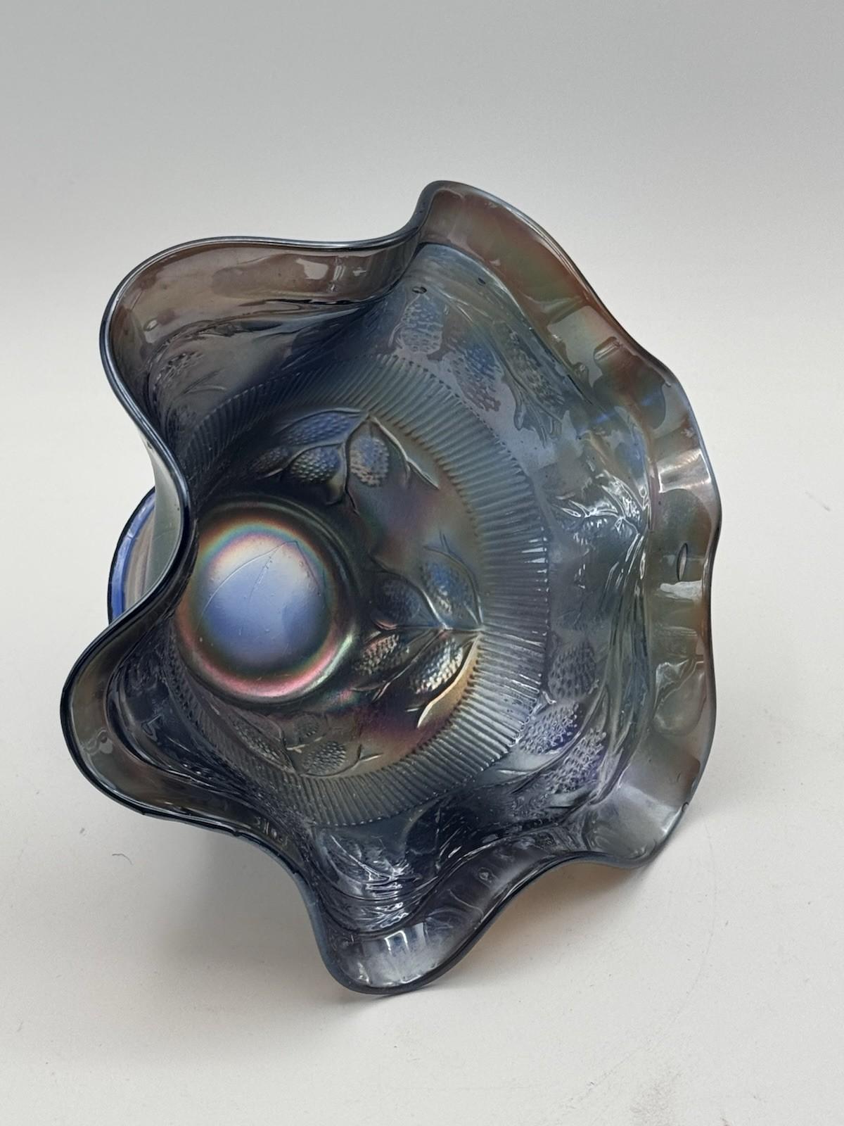 Vintage Fenton Bowl Blackberry Cobalt Blue Carnival Glass 6 Inch Ruffled #248
