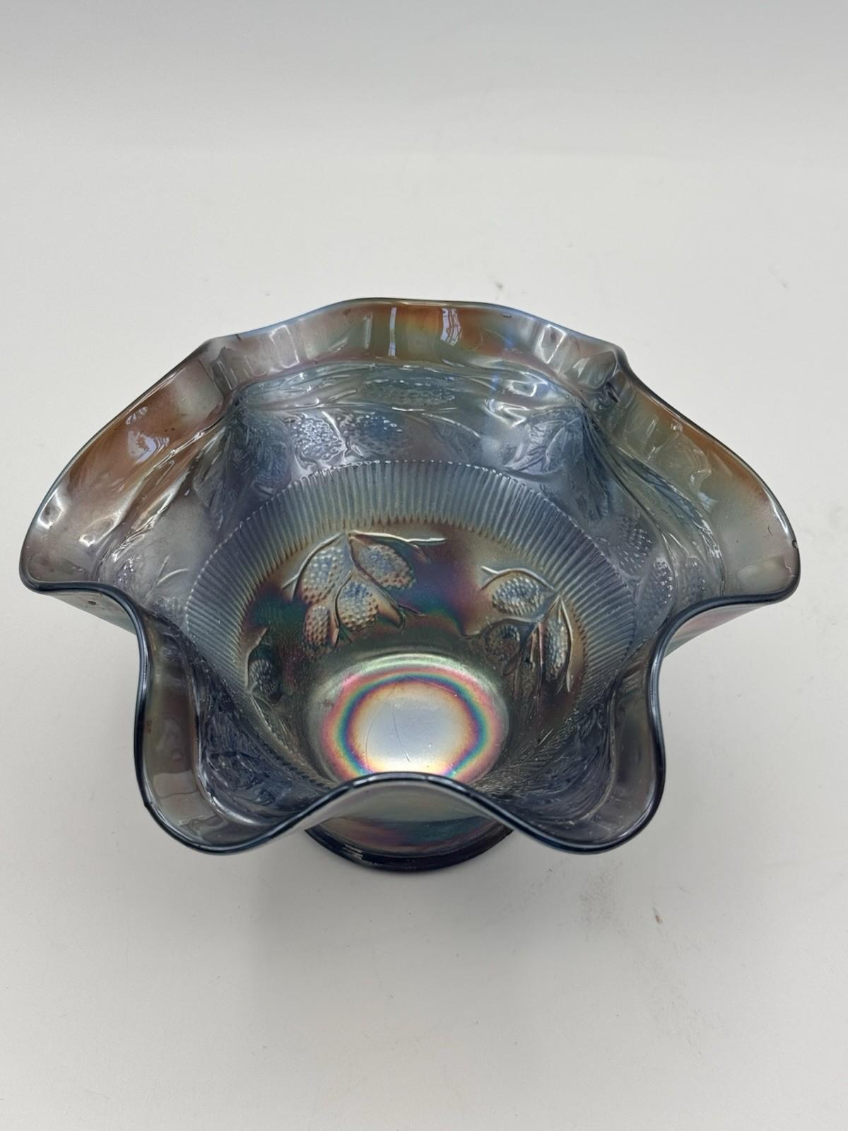 Vintage Fenton Bowl Blackberry Cobalt Blue Carnival Glass 6 Inch Ruffled #248