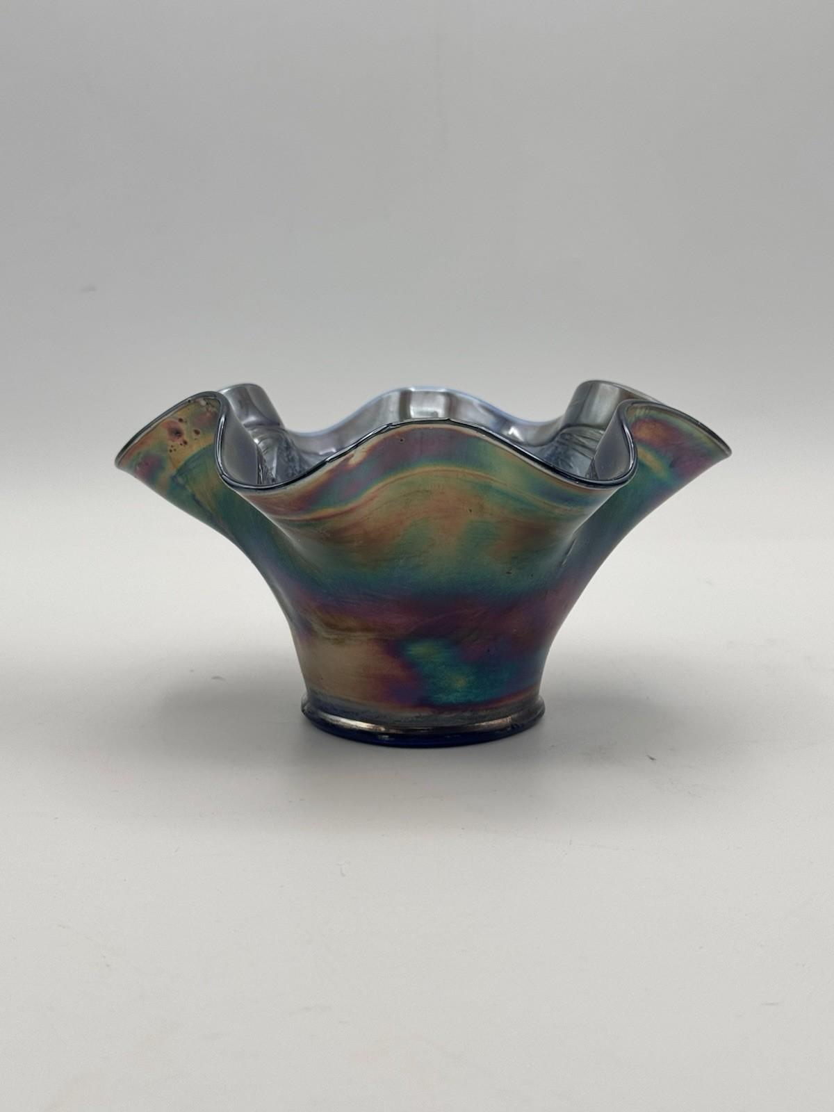 Vintage Fenton Bowl Blackberry Cobalt Blue Carnival Glass 6 Inch Ruffled #248