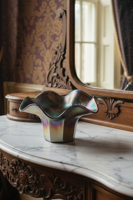 Vintage Fenton Bowl Holly Cobalt Blue Carnival Glass 6 Inch Ruffled