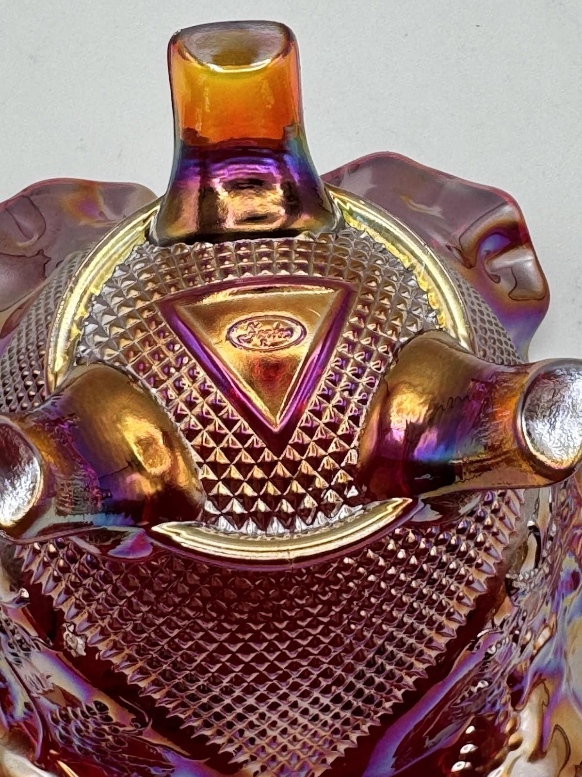 Vintage Fenton Footed Bowl Ruby Carnival Glass Ruffled Manufacture FLAW READ‼️