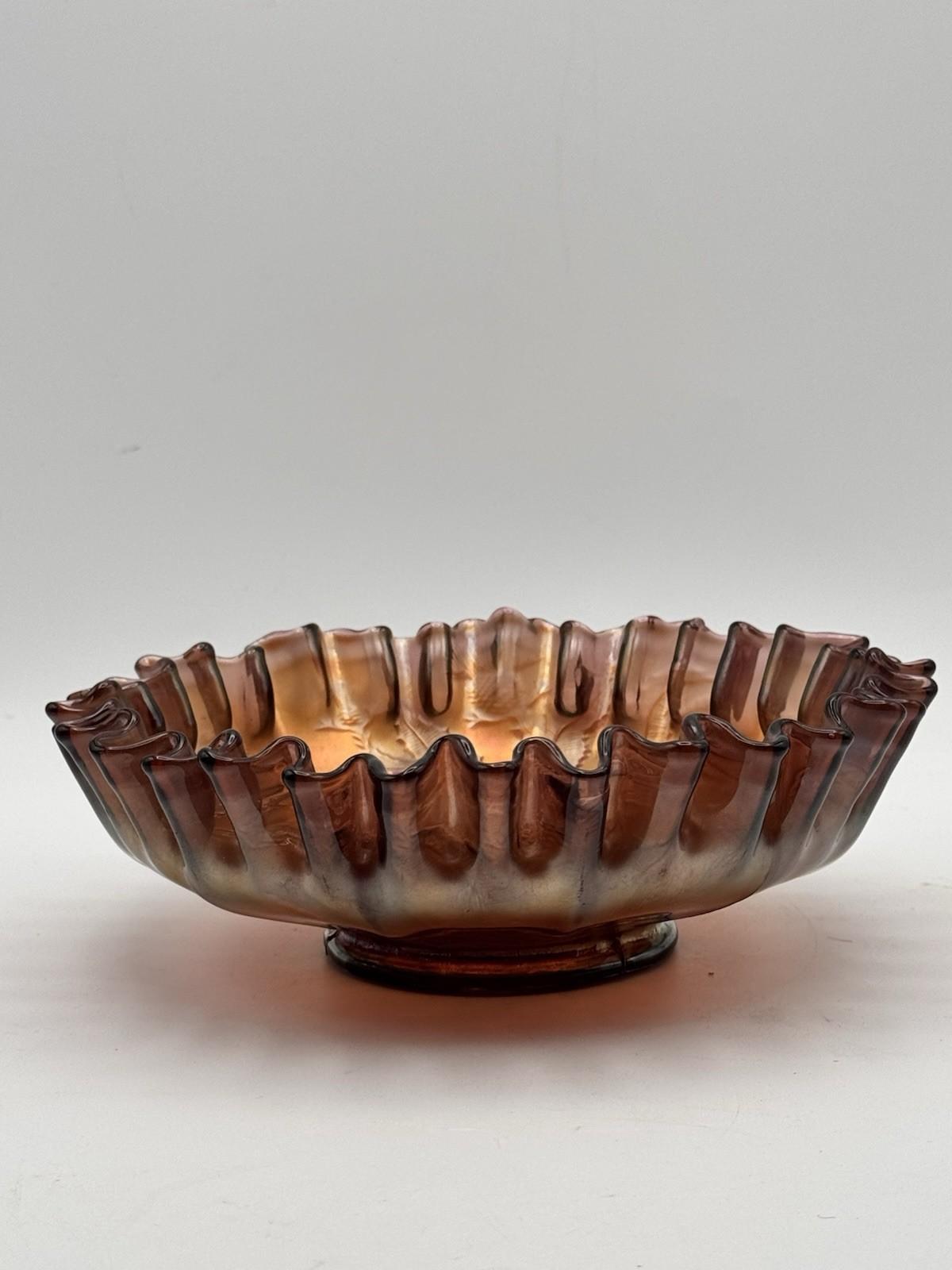 FENTON CARNIVAL GLASS THISTLE PURPLE AMETHYST 8" DIAMETER DOUBLE CRIMPED BOWL!