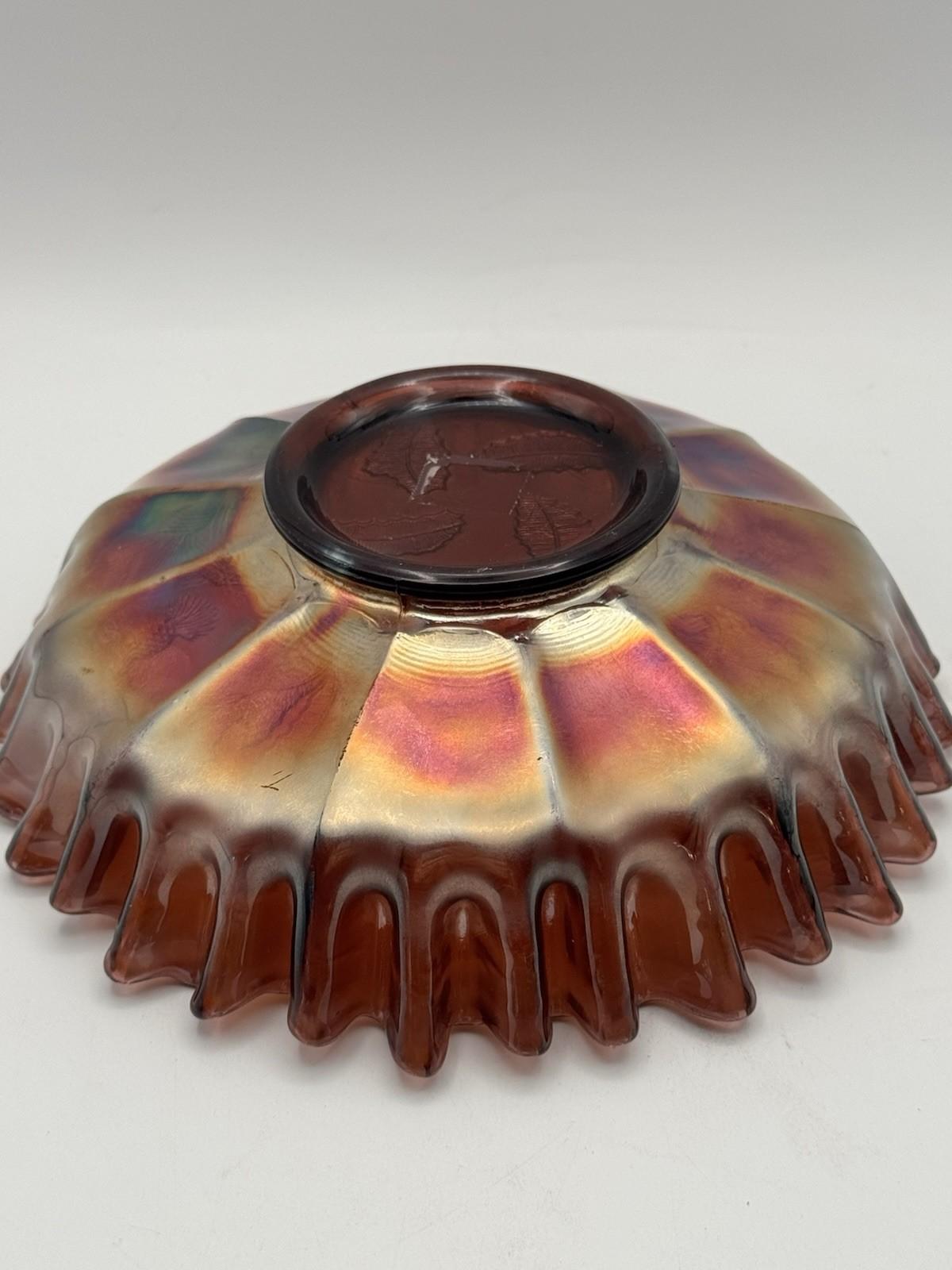 FENTON CARNIVAL GLASS THISTLE PURPLE AMETHYST 8" DIAMETER DOUBLE CRIMPED BOWL!