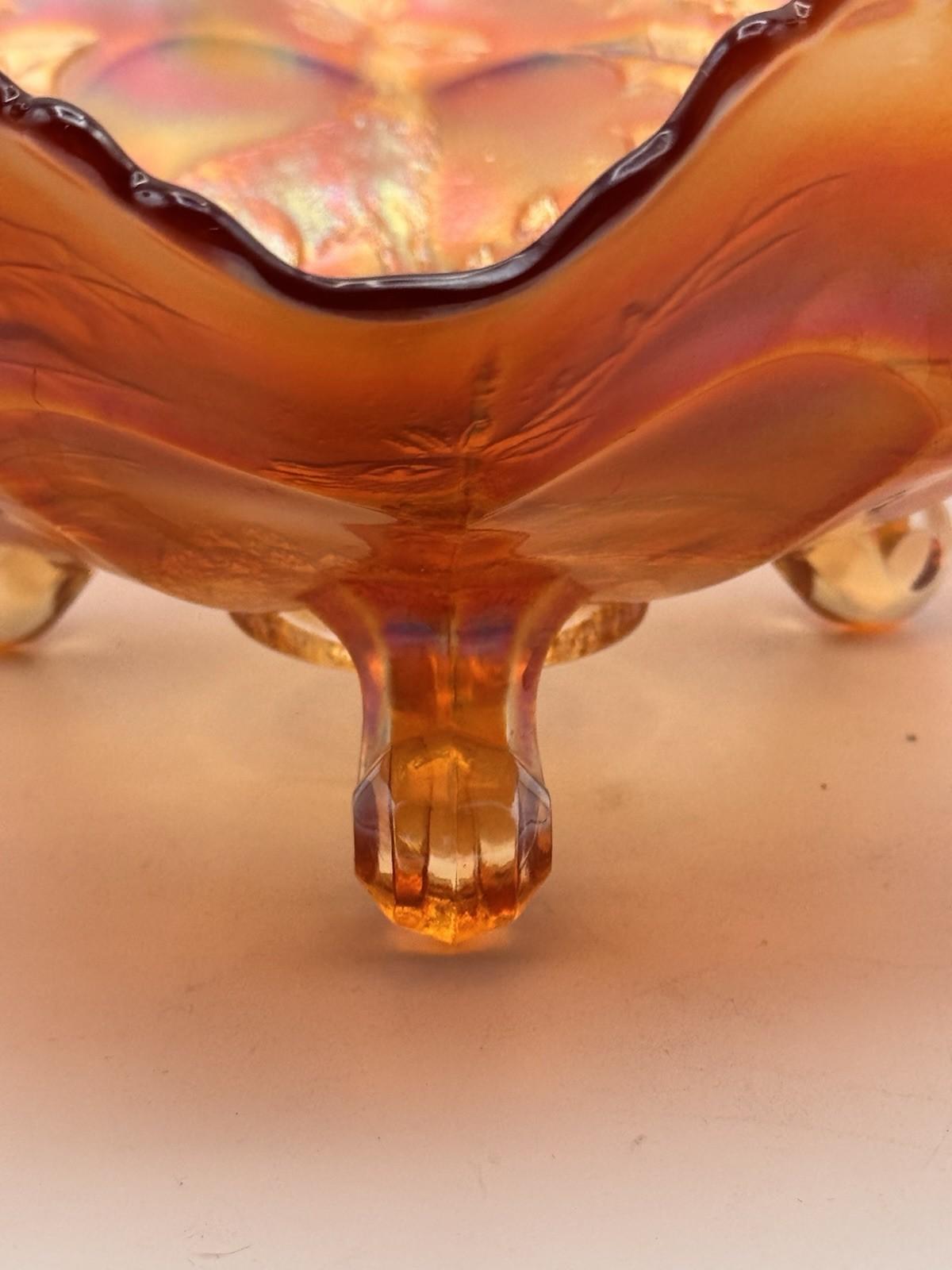 Vintage Fenton Marigold Stag & Holly Carnival Glass Footed Bow 11” X 4”