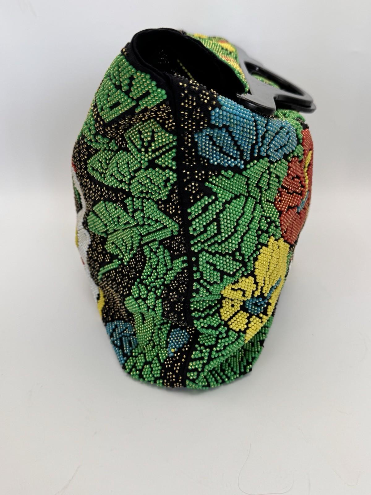 Vintage Beaded Stork Tote Handbag Floral Garden Seed Bead Black Handle AS IS‼️
