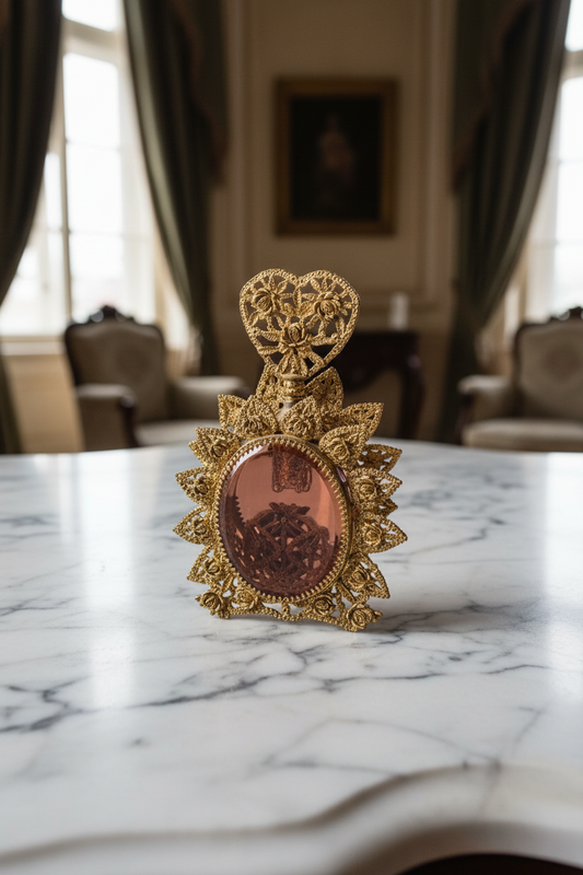 Vintage Perfume Bottle Filigree 24K Gold Plated H Citron Pink Glass No Stopper