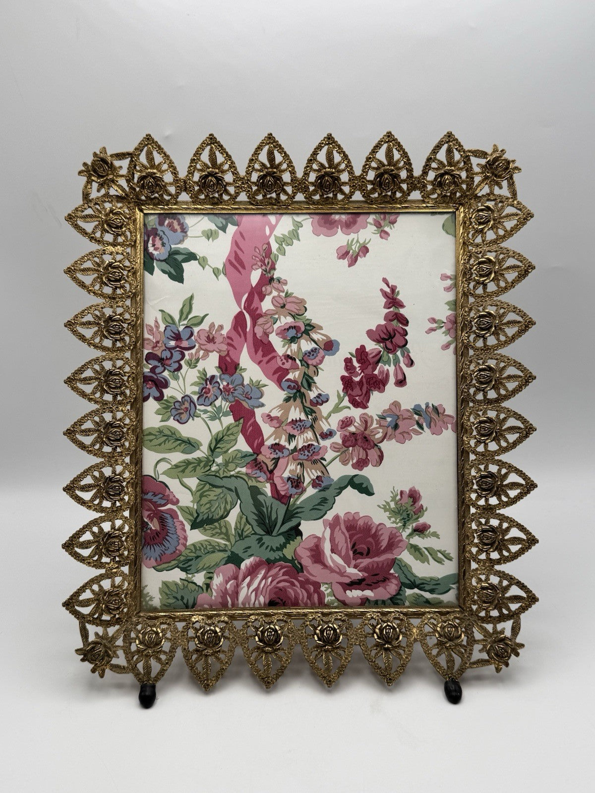 Vintage Photo Frame Rose Heart Vanity Frame Gilt Filigree 10x13 Fits 7.5x9.5