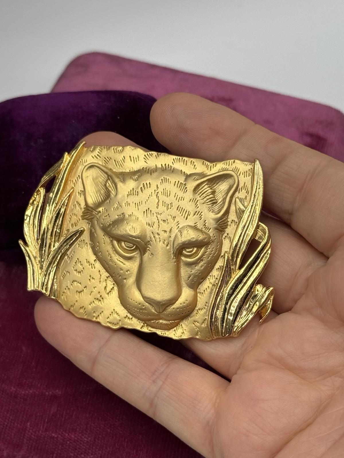 Vintage Cheetah Brooch Pendant Parklane Signed Convertible Goldtone 2.75”