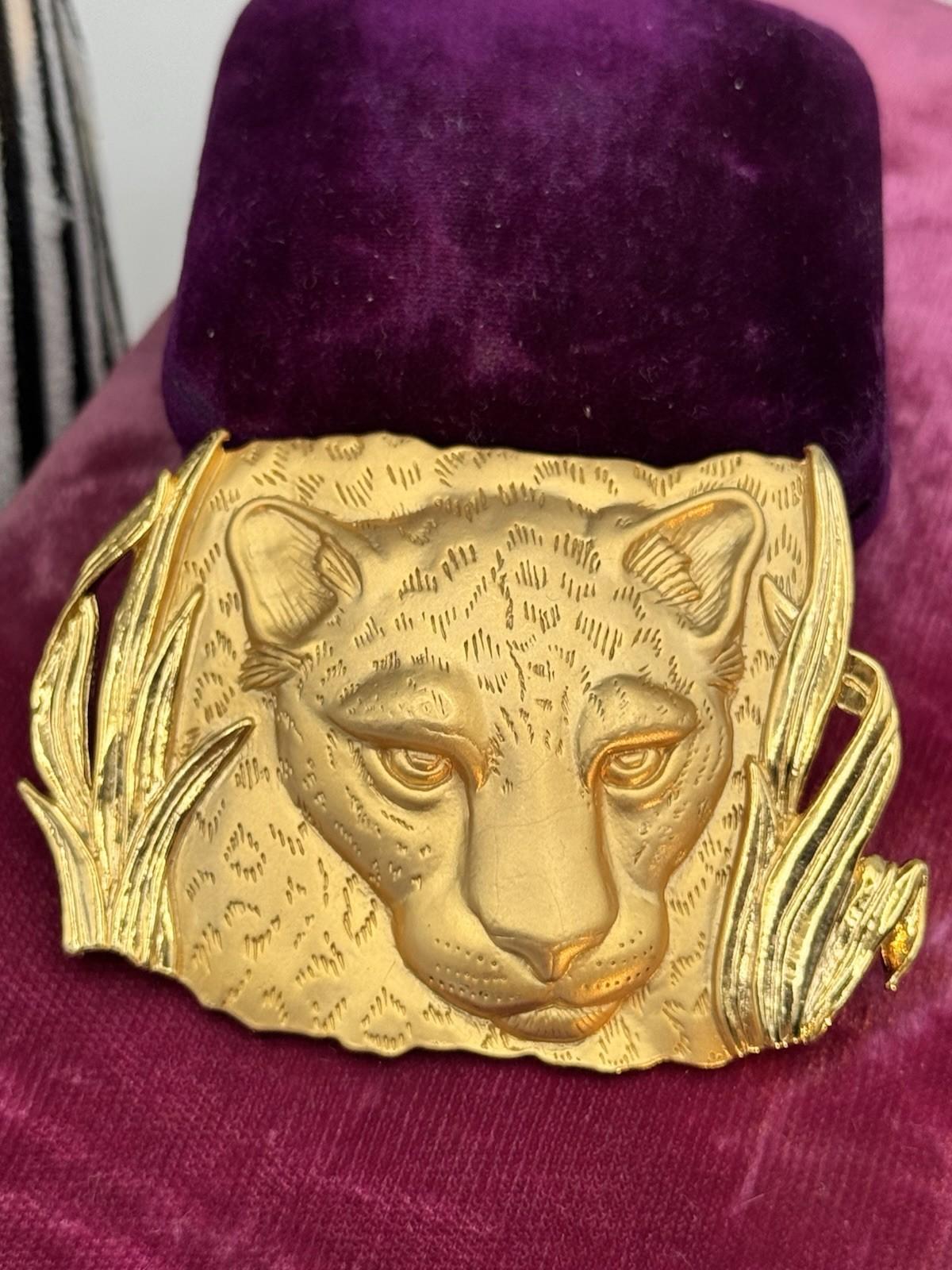 Vintage Cheetah Brooch Pendant Parklane Signed Convertible Goldtone 2.75”