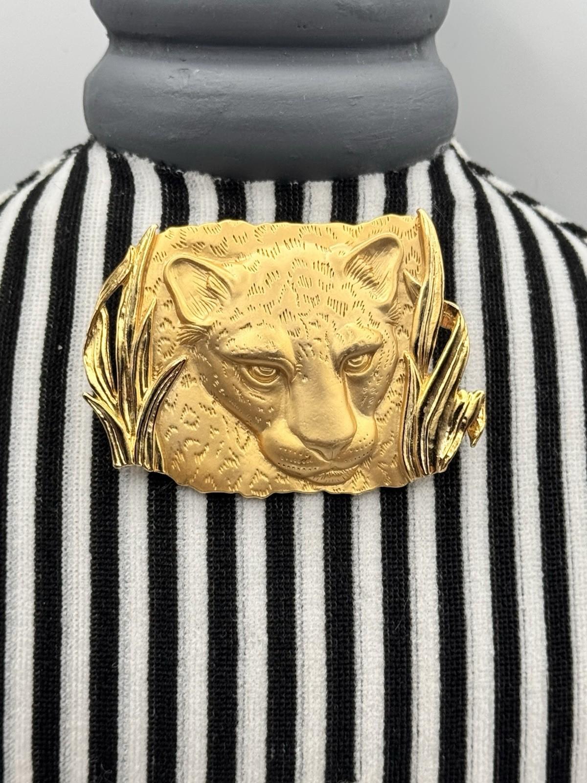 Vintage Cheetah Brooch Pendant Parklane Signed Convertible Goldtone 2.75”