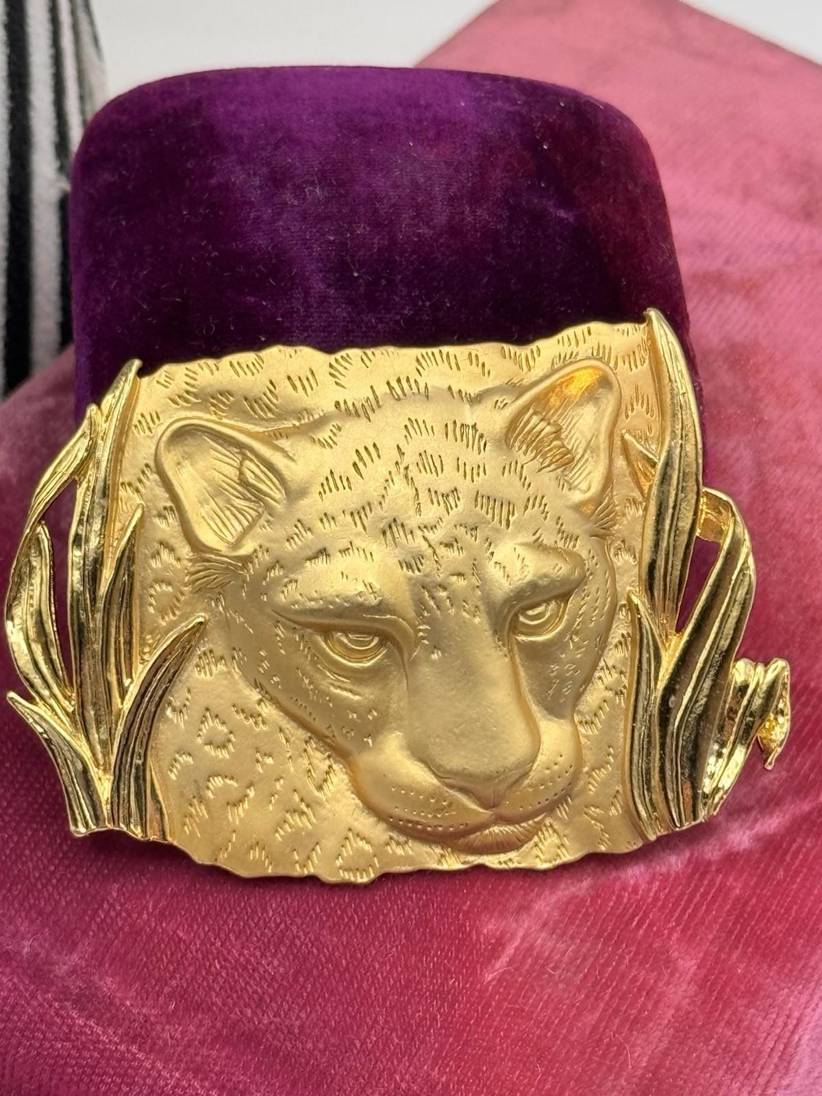 Vintage Cheetah Brooch Pendant Parklane Signed Convertible Goldtone 2.75”