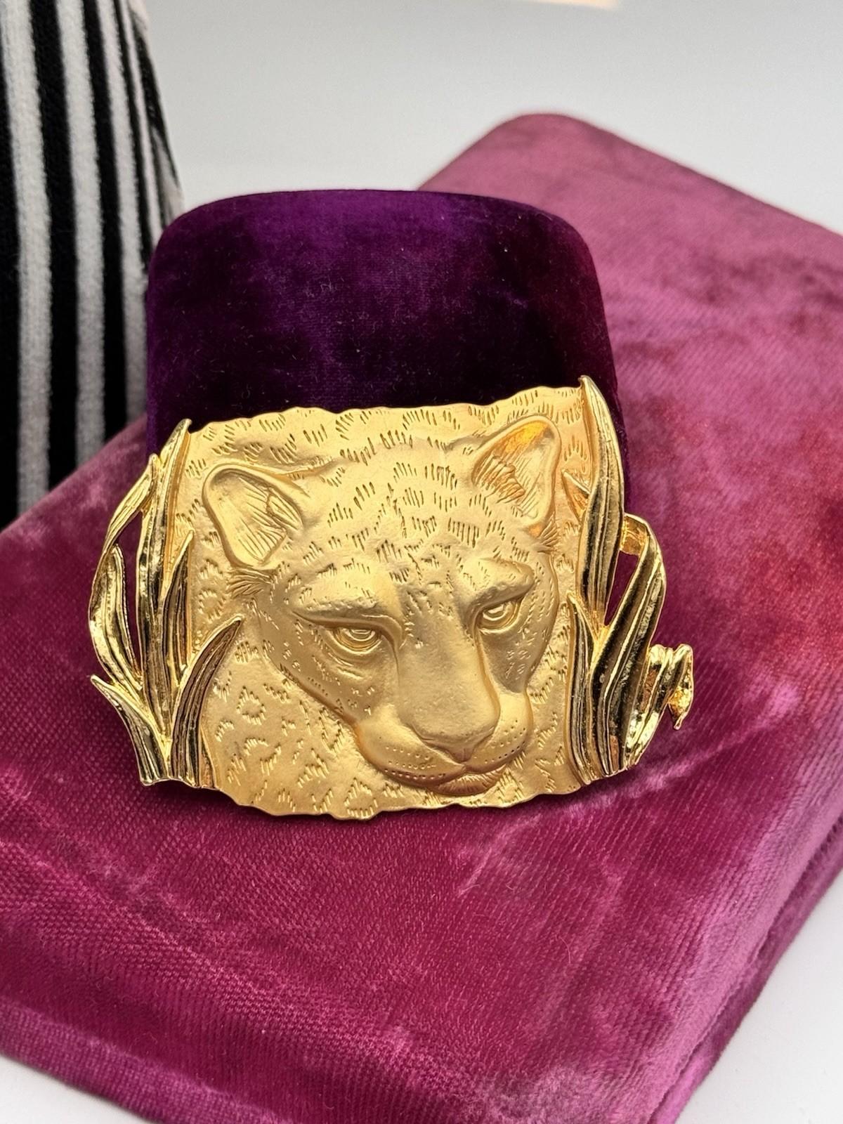 Vintage Cheetah Brooch Pendant Parklane Signed Convertible Goldtone 2.75”