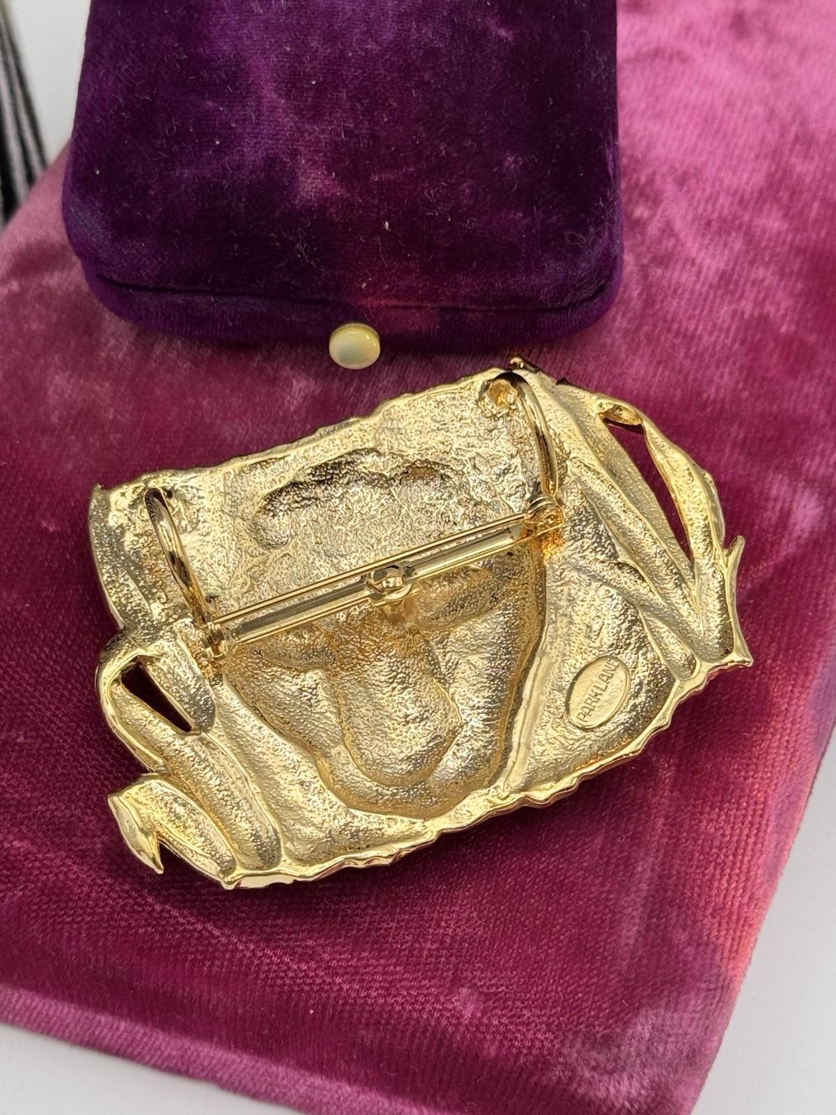 Vintage Cheetah Brooch Pendant Parklane Signed Convertible Goldtone 2.75”