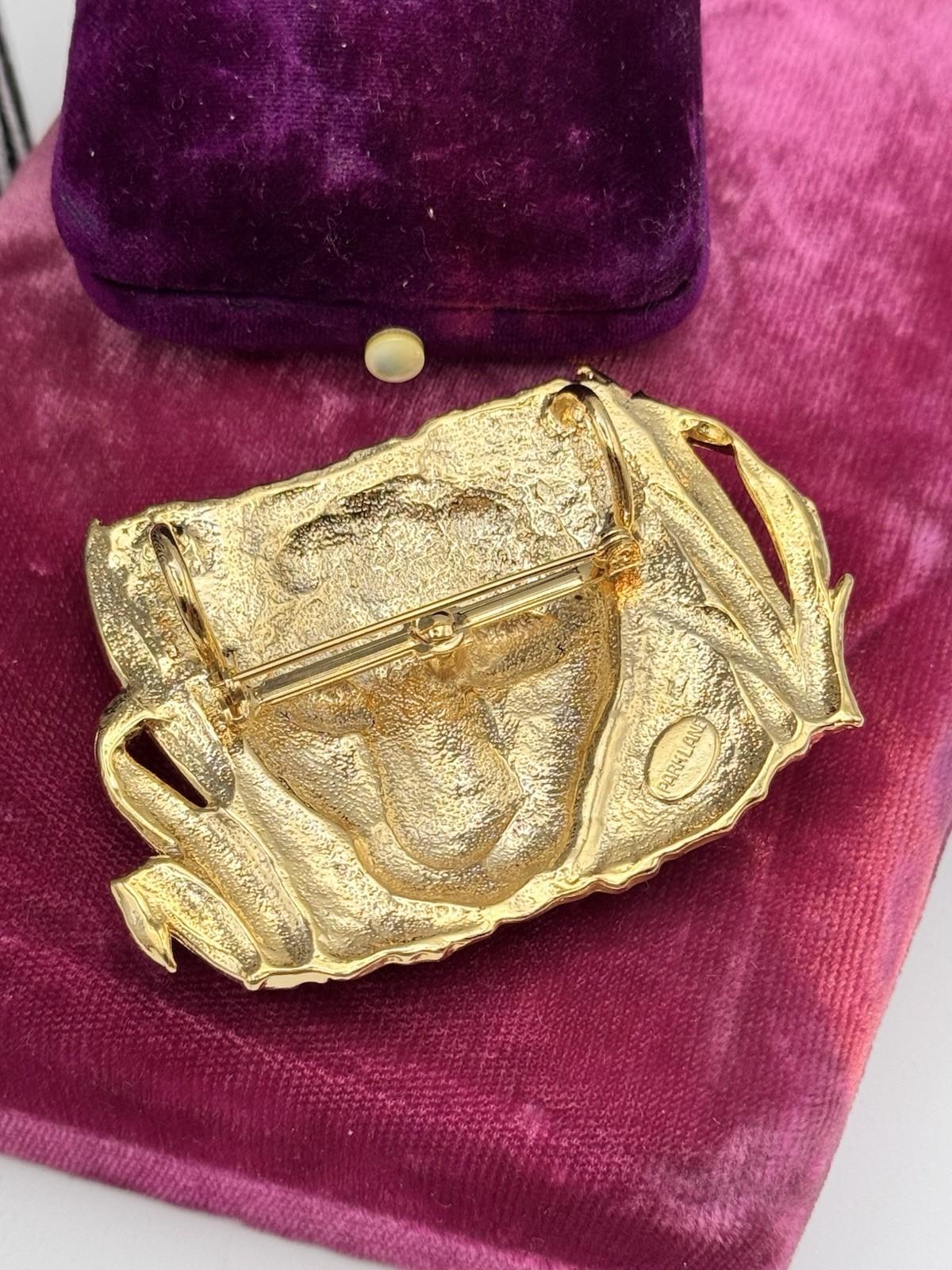 Vintage Cheetah Brooch Pendant Parklane Signed Convertible Goldtone 2.75”