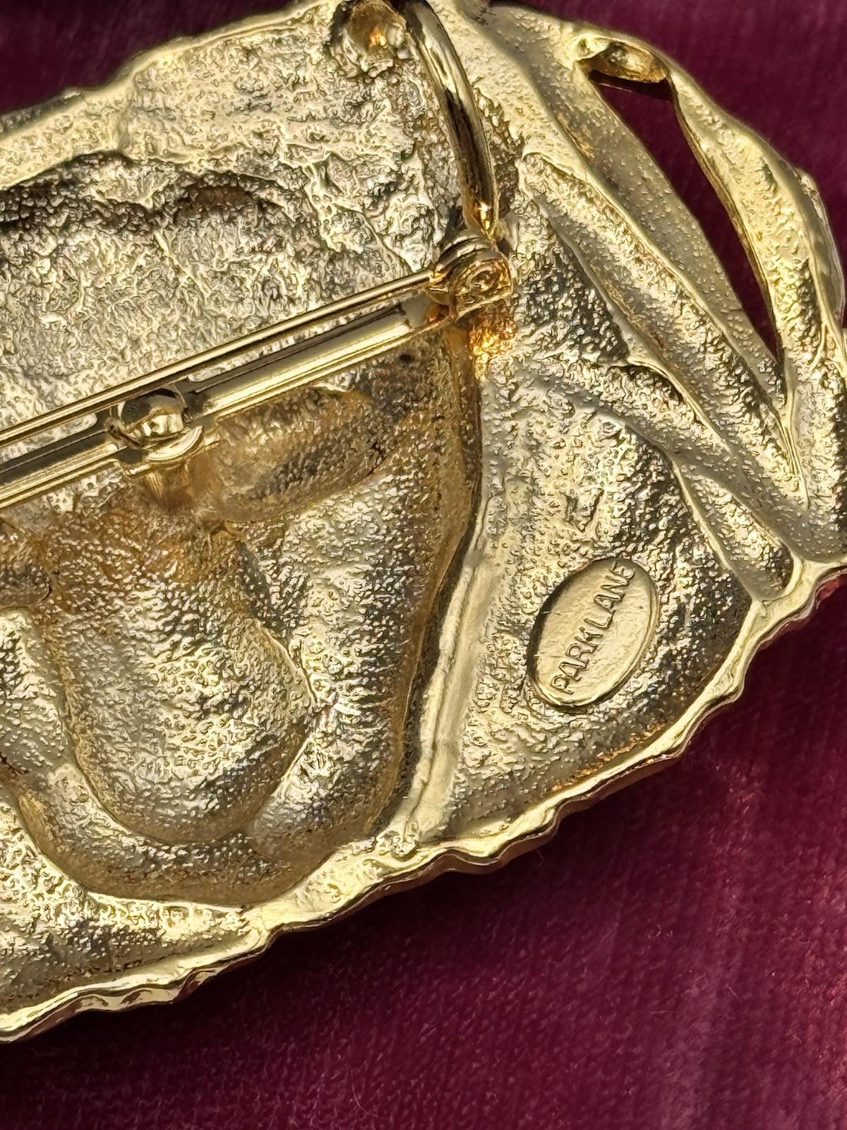 Vintage Cheetah Brooch Pendant Parklane Signed Convertible Goldtone 2.75”