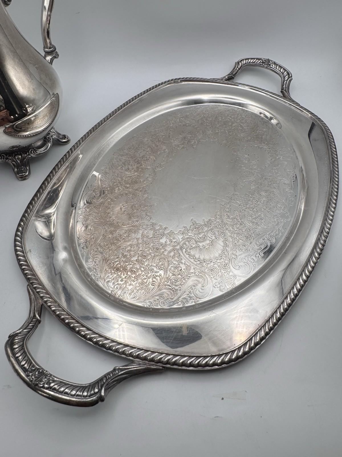 Vintage Silverplate Tea Coffee Set Wm Rogers Son 3 Piece Tray Service
