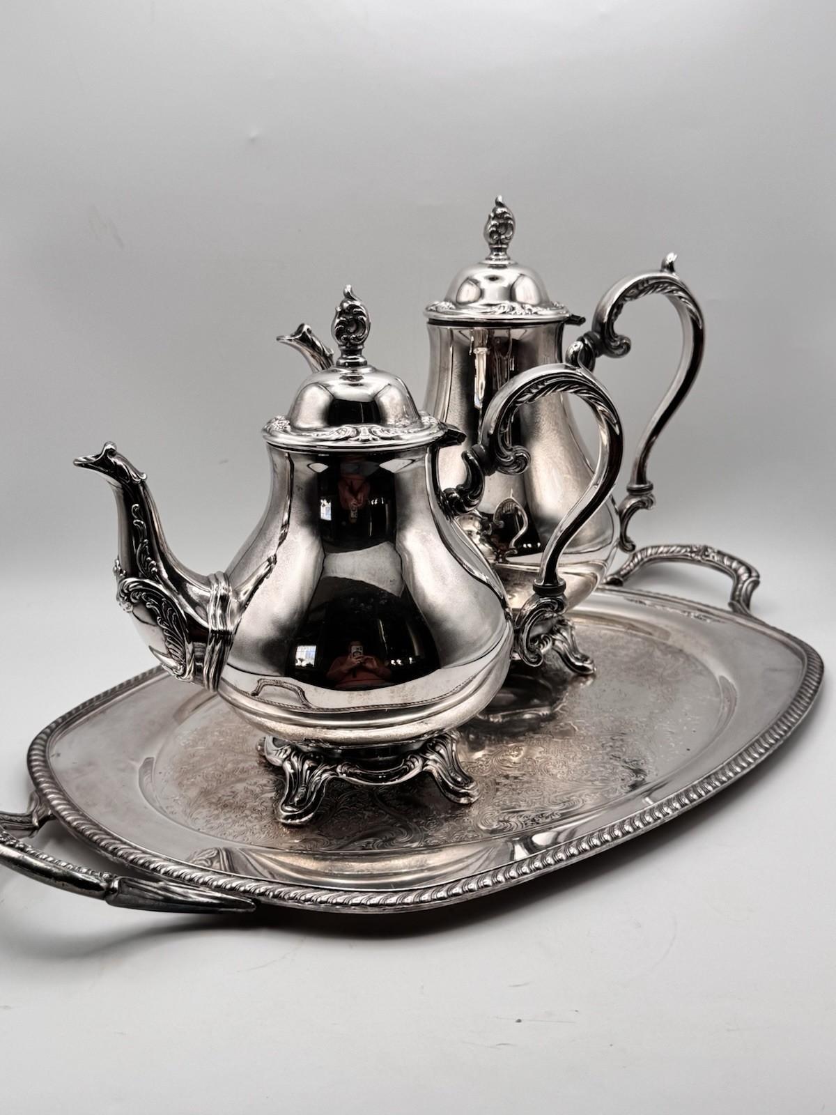Vintage Silverplate Tea Coffee Set Wm Rogers Son 3 Piece Tray Service