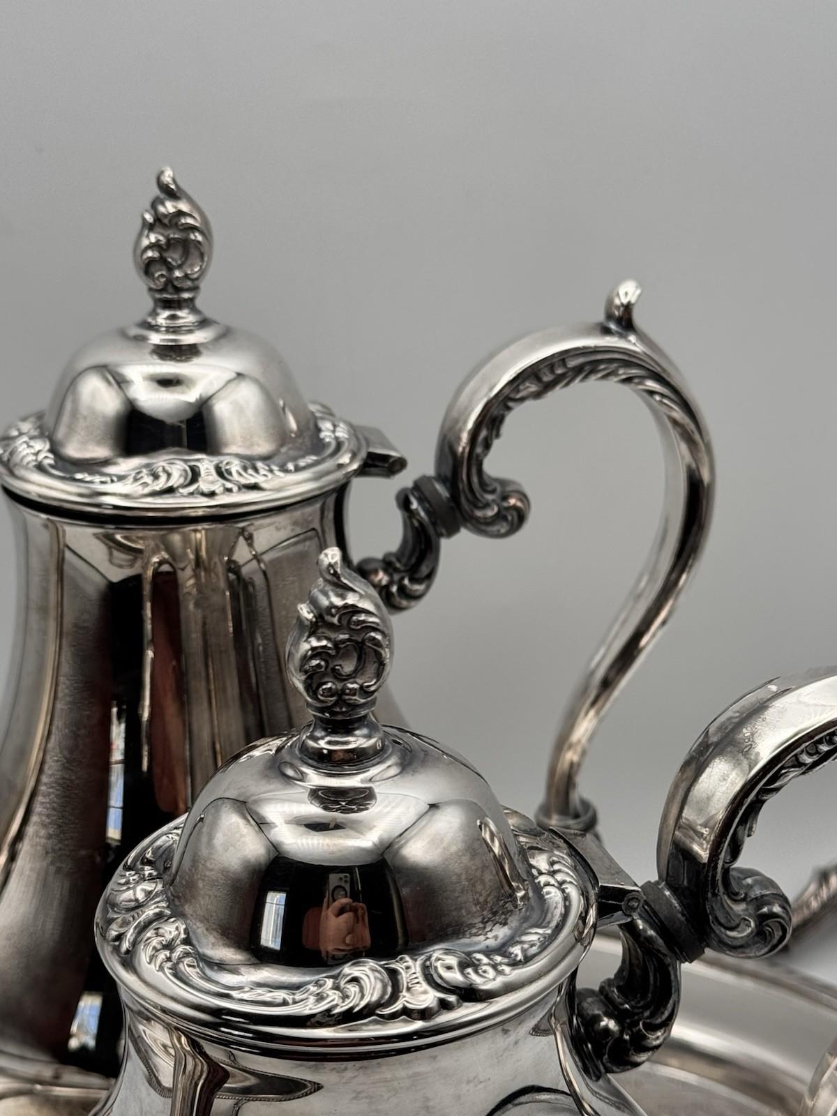 Vintage Silverplate Tea Coffee Set Wm Rogers Son 3 Piece Tray Service