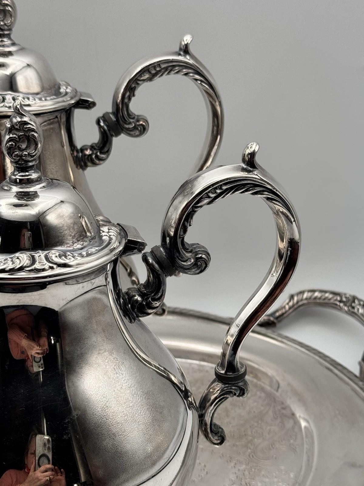 Vintage Silverplate Tea Coffee Set Wm Rogers Son 3 Piece Tray Service