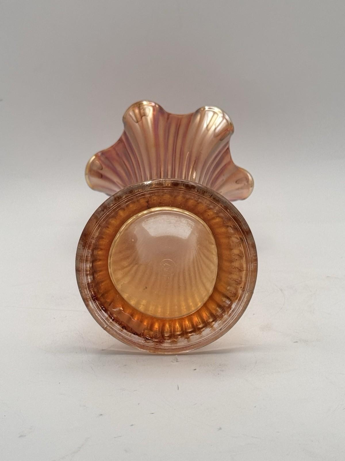 Vintage Carnival Glass Marigold Vase Ruffled Rim Ribbed Trumpet Form 10”