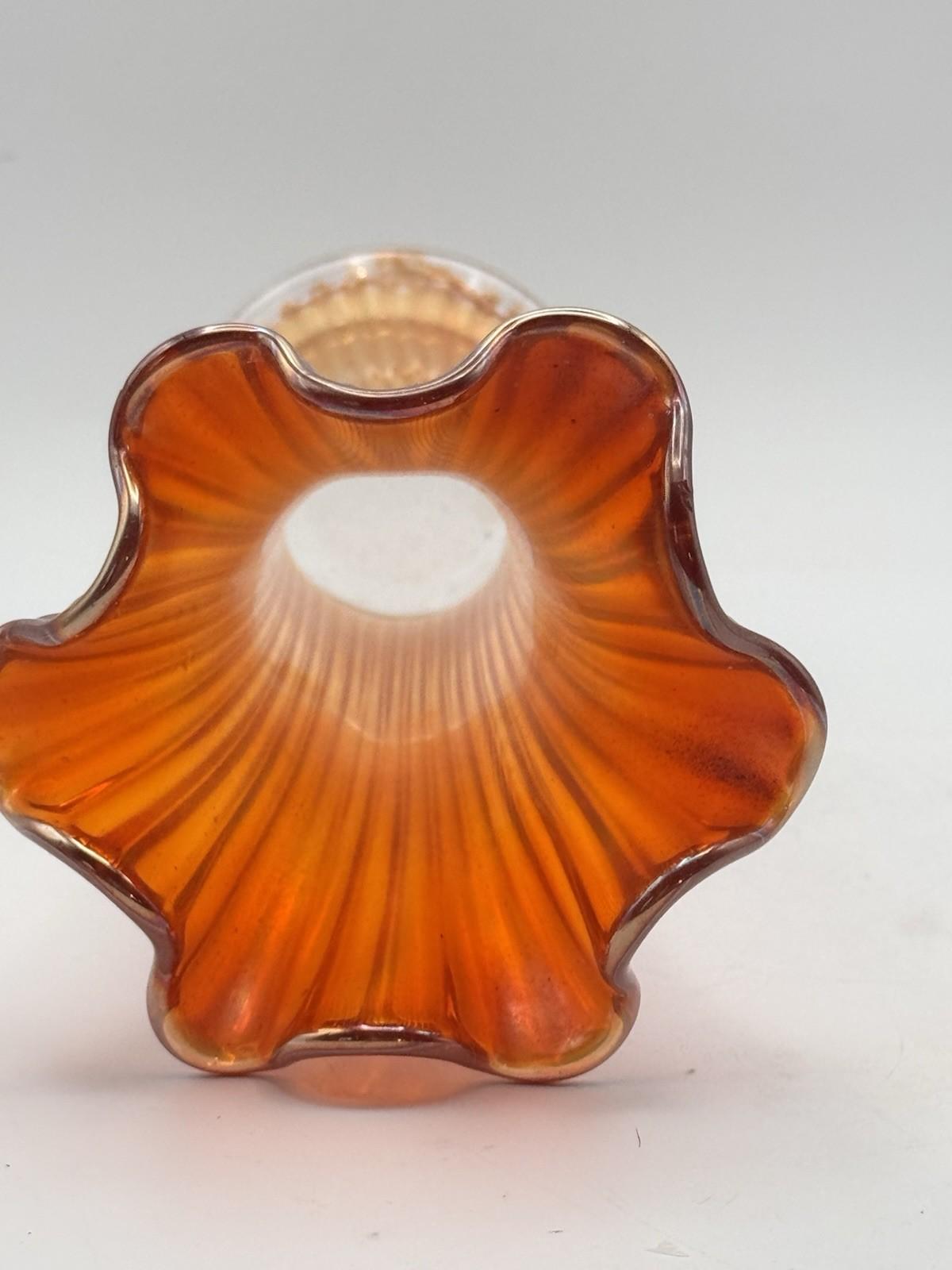 Vintage Carnival Glass Marigold Vase Ruffled Rim Ribbed Trumpet Form 10”