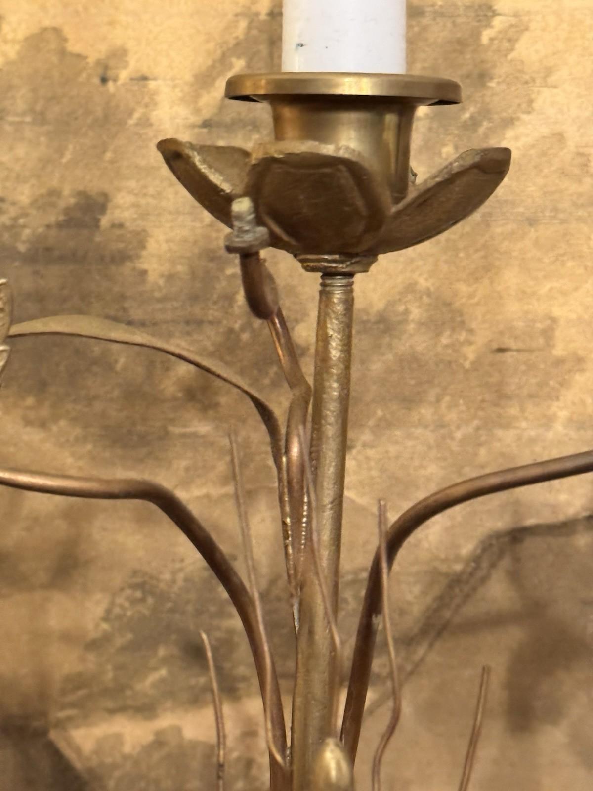 Candelabra Pair French Altar Style Gilt Metal Grape Wheat Five Light 21.25”