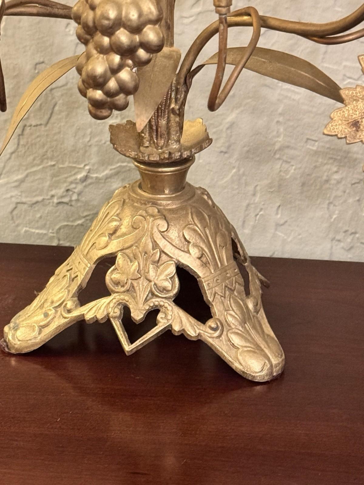 Candelabra Pair French Altar Style Gilt Metal Grape Wheat Five Light 21.25”