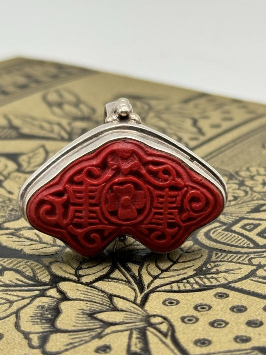 Sterling Silver Cinnabar Cocktail Ring Size 7 ESTATE FIND