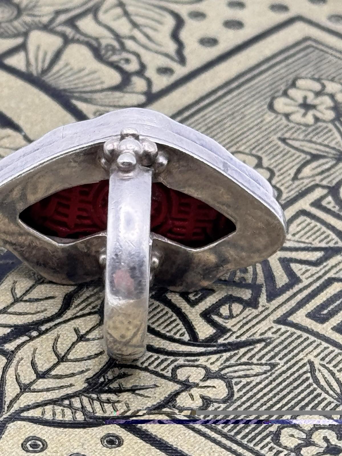 Sterling Silver Cinnabar Cocktail Ring Size 7 ESTATE FIND
