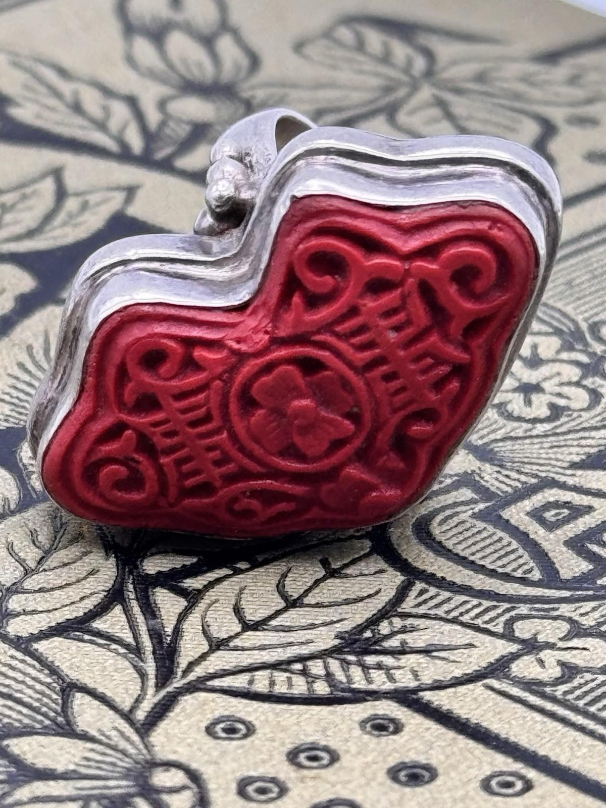 Sterling Silver Cinnabar Cocktail Ring Size 7 ESTATE FIND