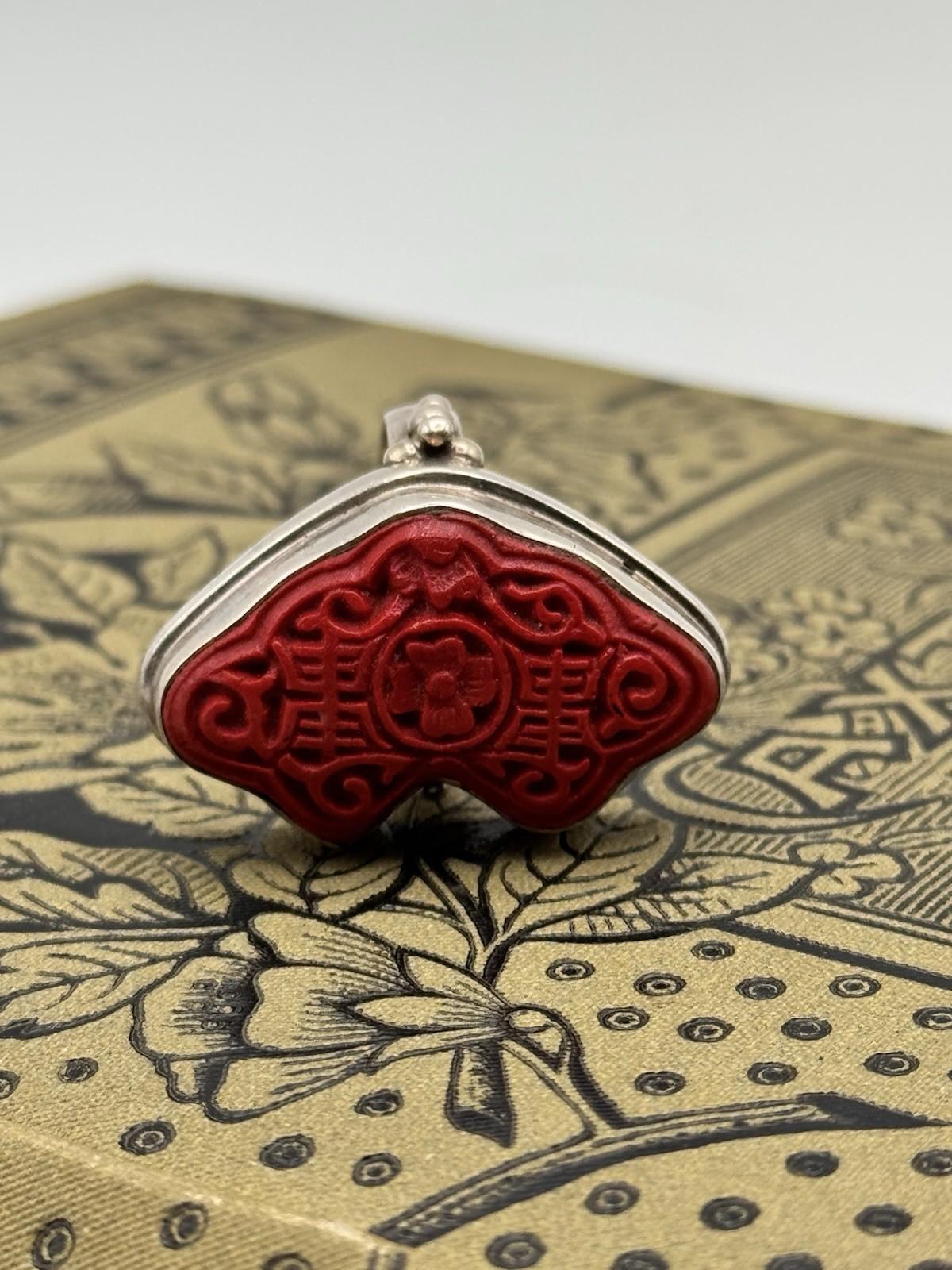 Sterling Silver Cinnabar Cocktail Ring Size 7 ESTATE FIND