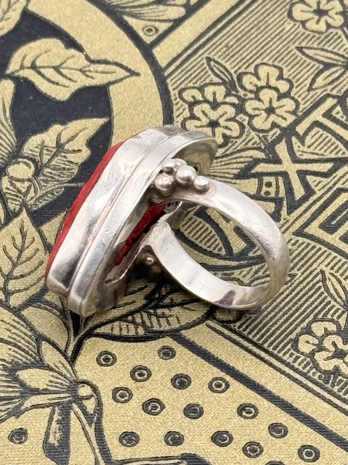 Sterling Silver Cinnabar Cocktail Ring Size 7 ESTATE FIND