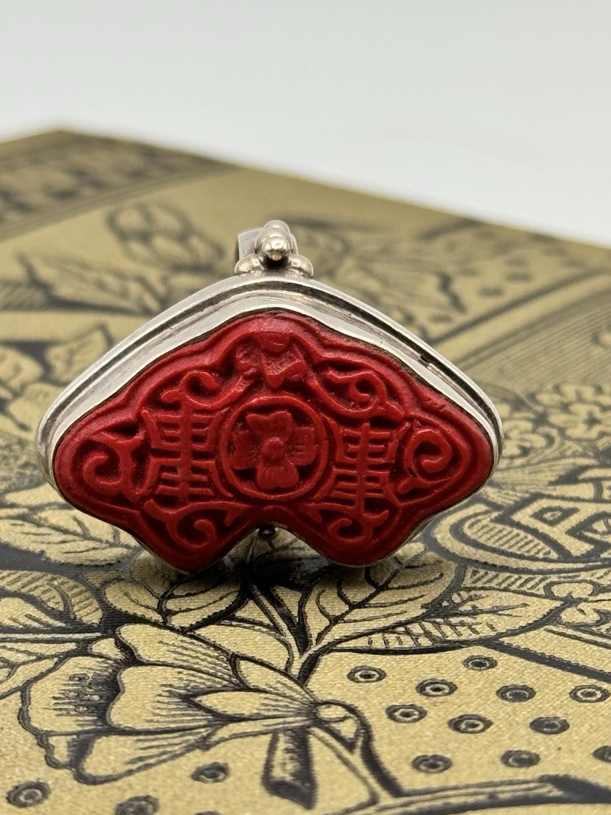 Sterling Silver Cinnabar Cocktail Ring Size 7 ESTATE FIND