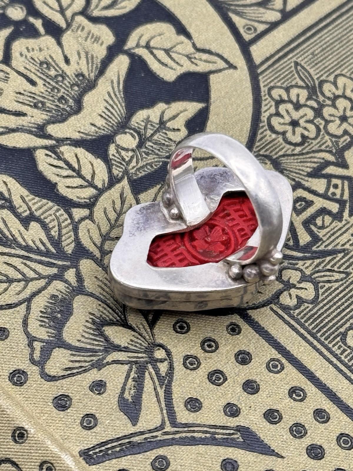Sterling Silver Cinnabar Cocktail Ring Size 7 ESTATE FIND