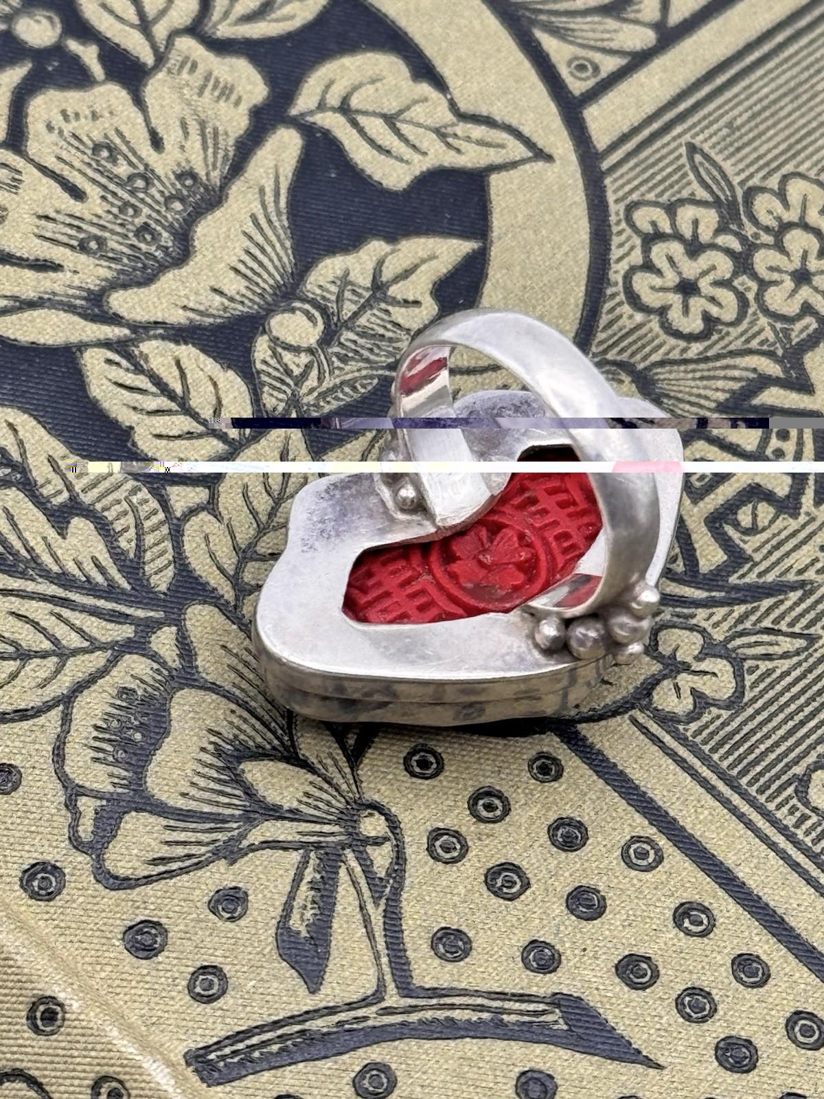 Sterling Silver Cinnabar Cocktail Ring Size 7 ESTATE FIND