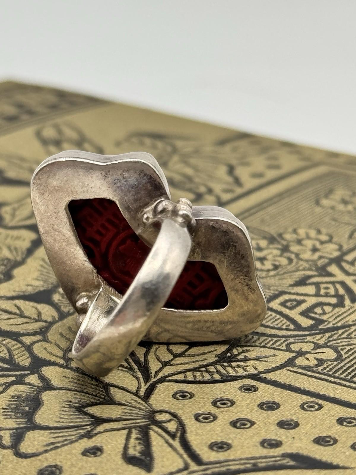 Sterling Silver Cinnabar Cocktail Ring Size 7 ESTATE FIND