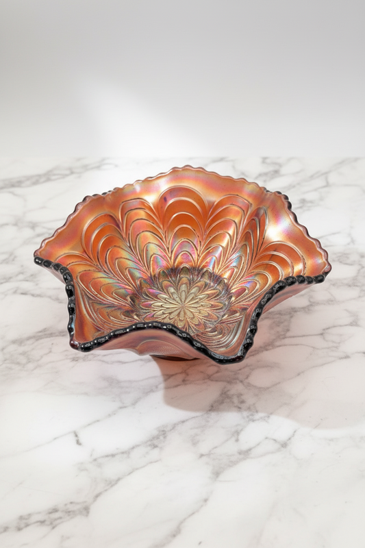 Vintage Carnival Glass Bowl Brown Iridescent Ruffled Edge 4.75”
