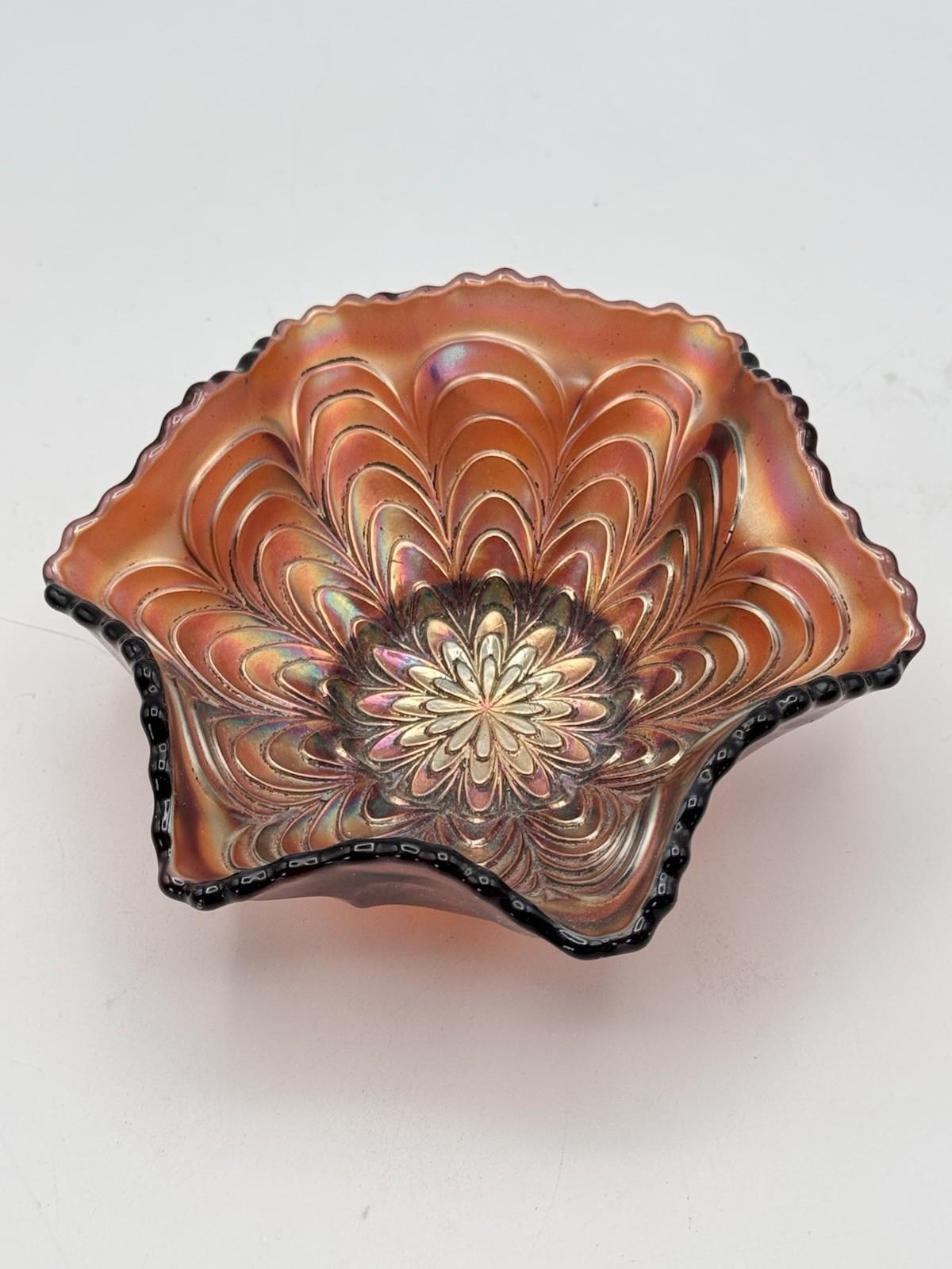 Vintage Carnival Glass Bowl Brown Iridescent Ruffled Edge 4.75”