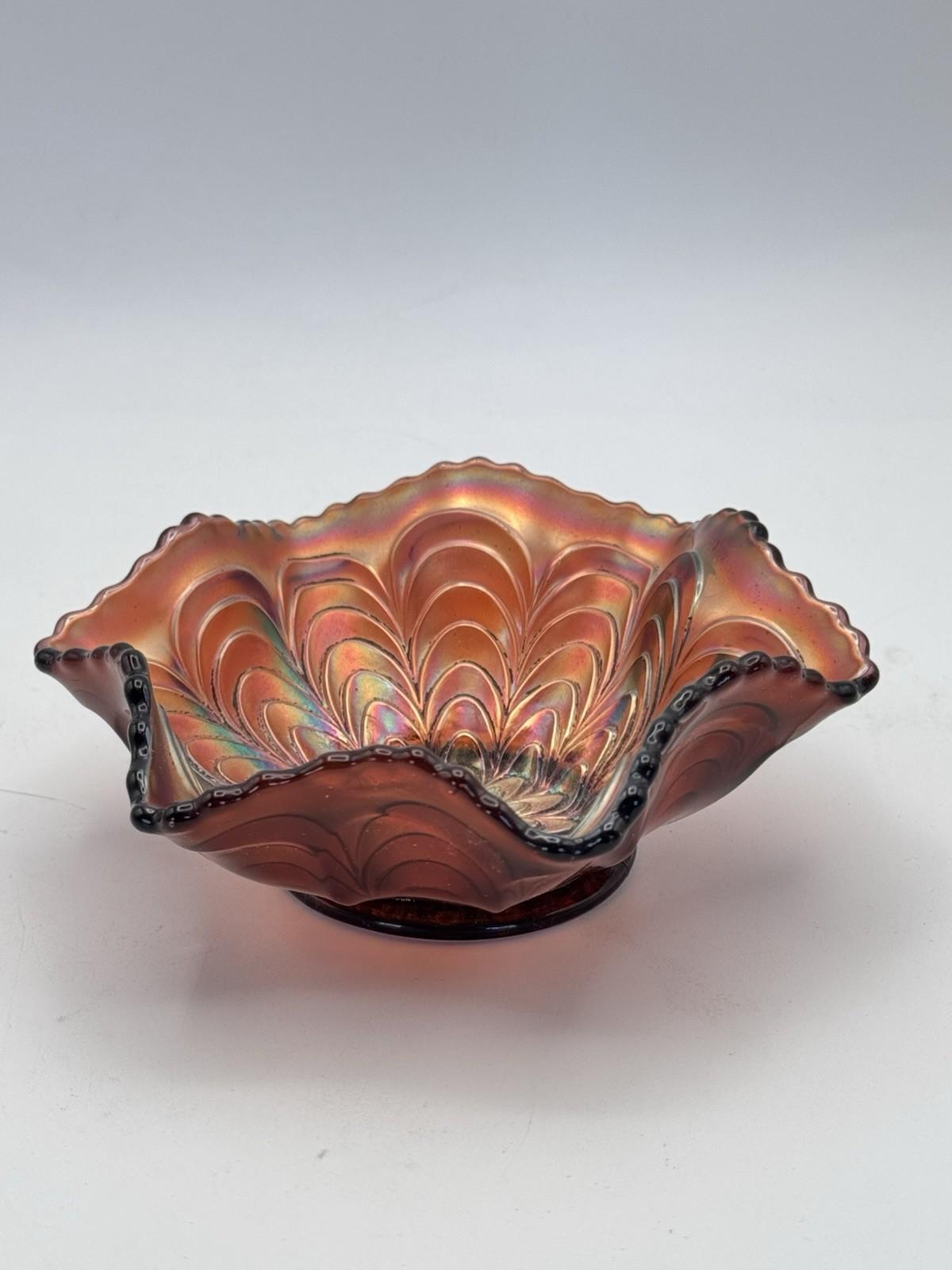 Vintage Carnival Glass Bowl Brown Iridescent Ruffled Edge 4.75”