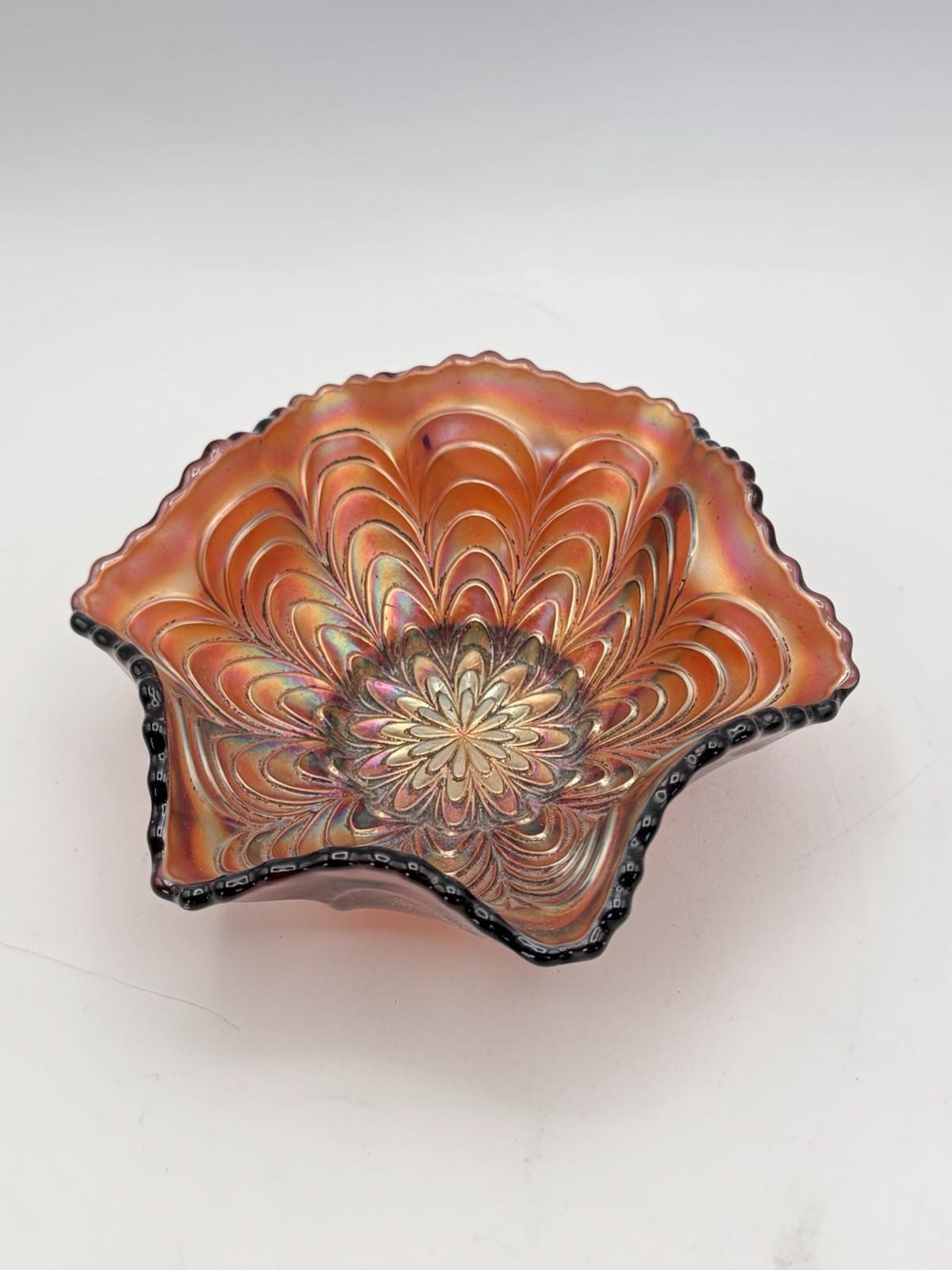 Vintage Carnival Glass Bowl Brown Iridescent Ruffled Edge 4.75”
