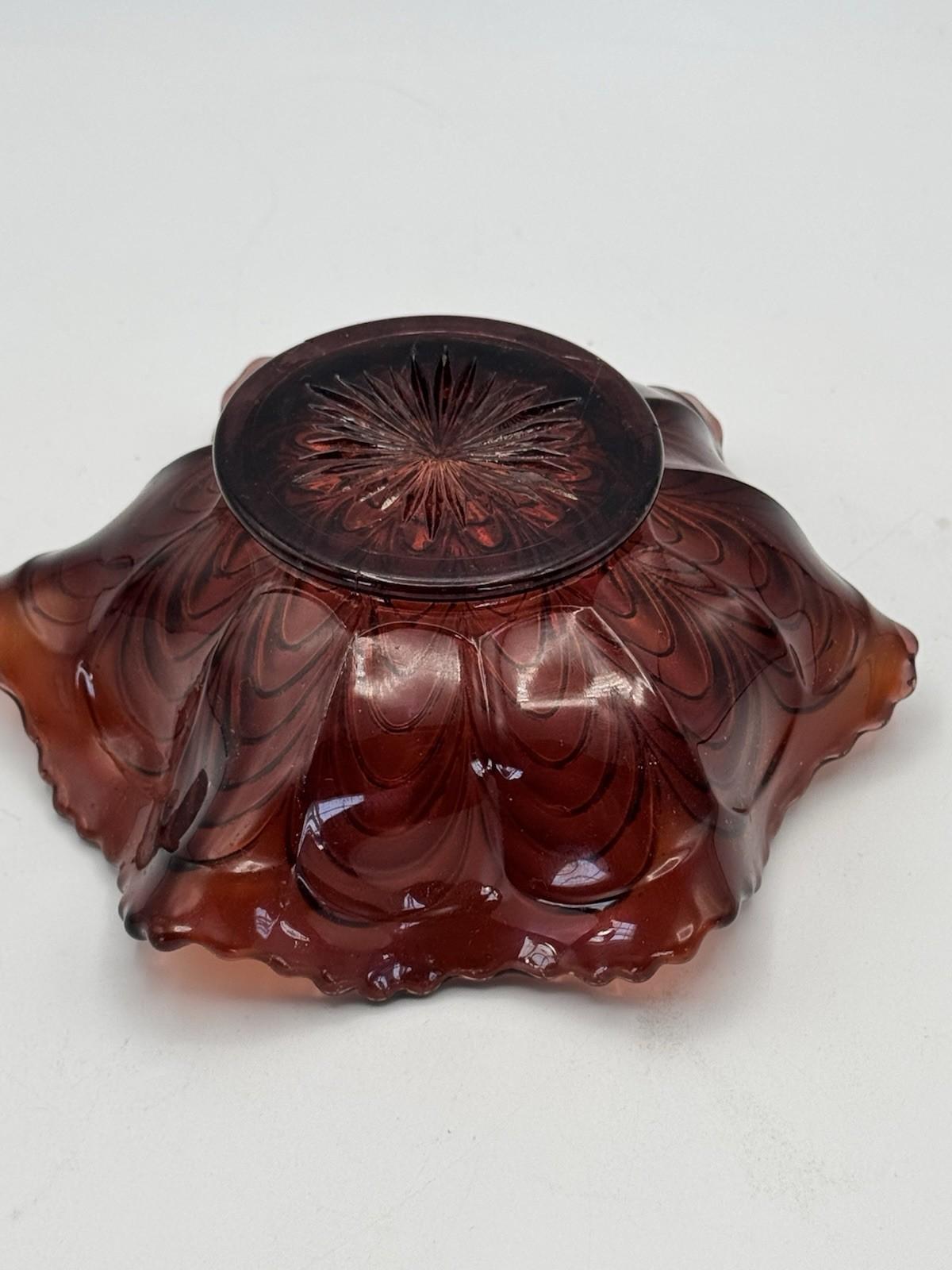 Vintage Carnival Glass Bowl Brown Iridescent Ruffled Edge 4.75”