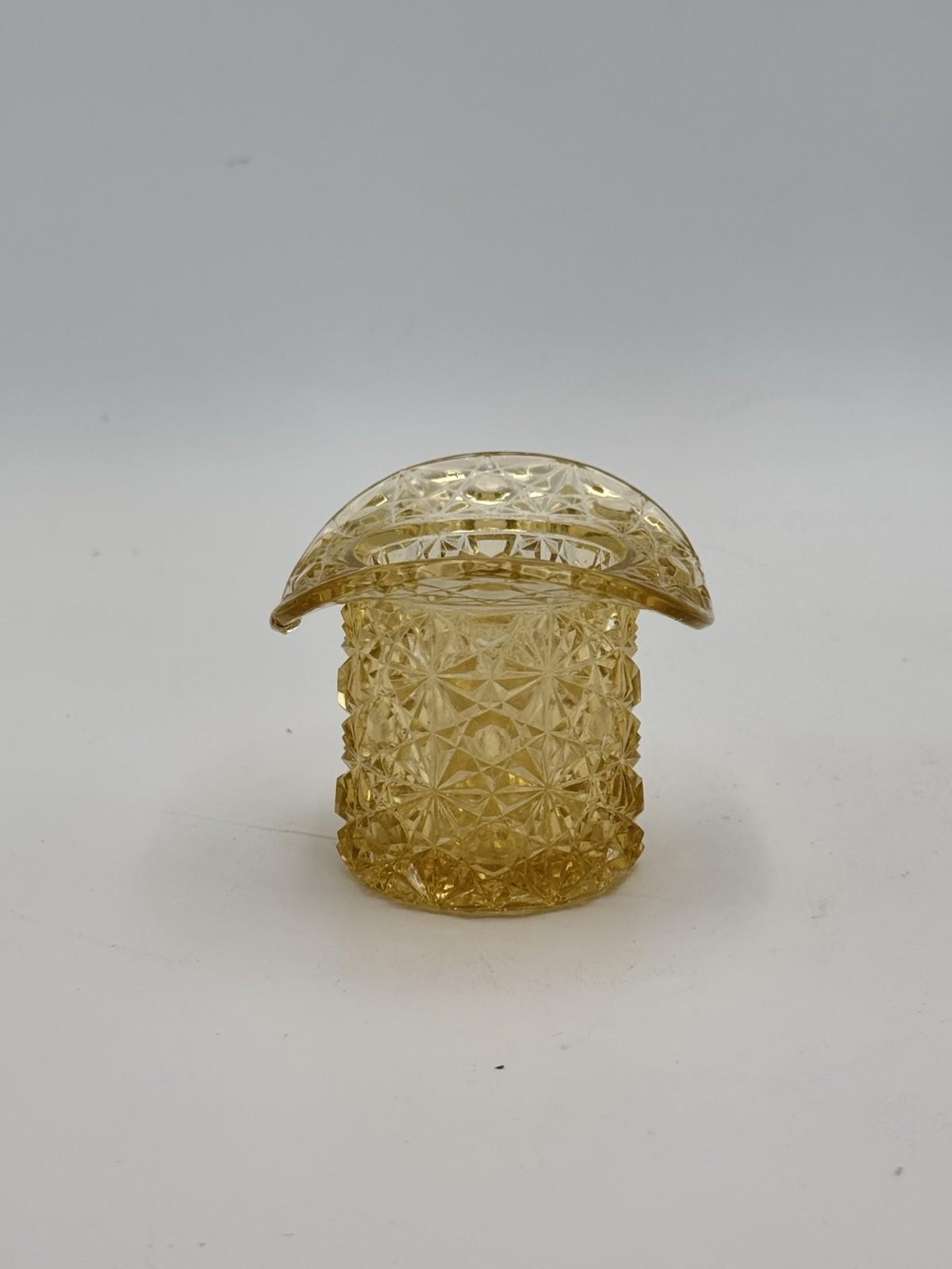 Vintage Yellow Pressed Glass Top Hat Toothpick Holder Small Glass Vessel