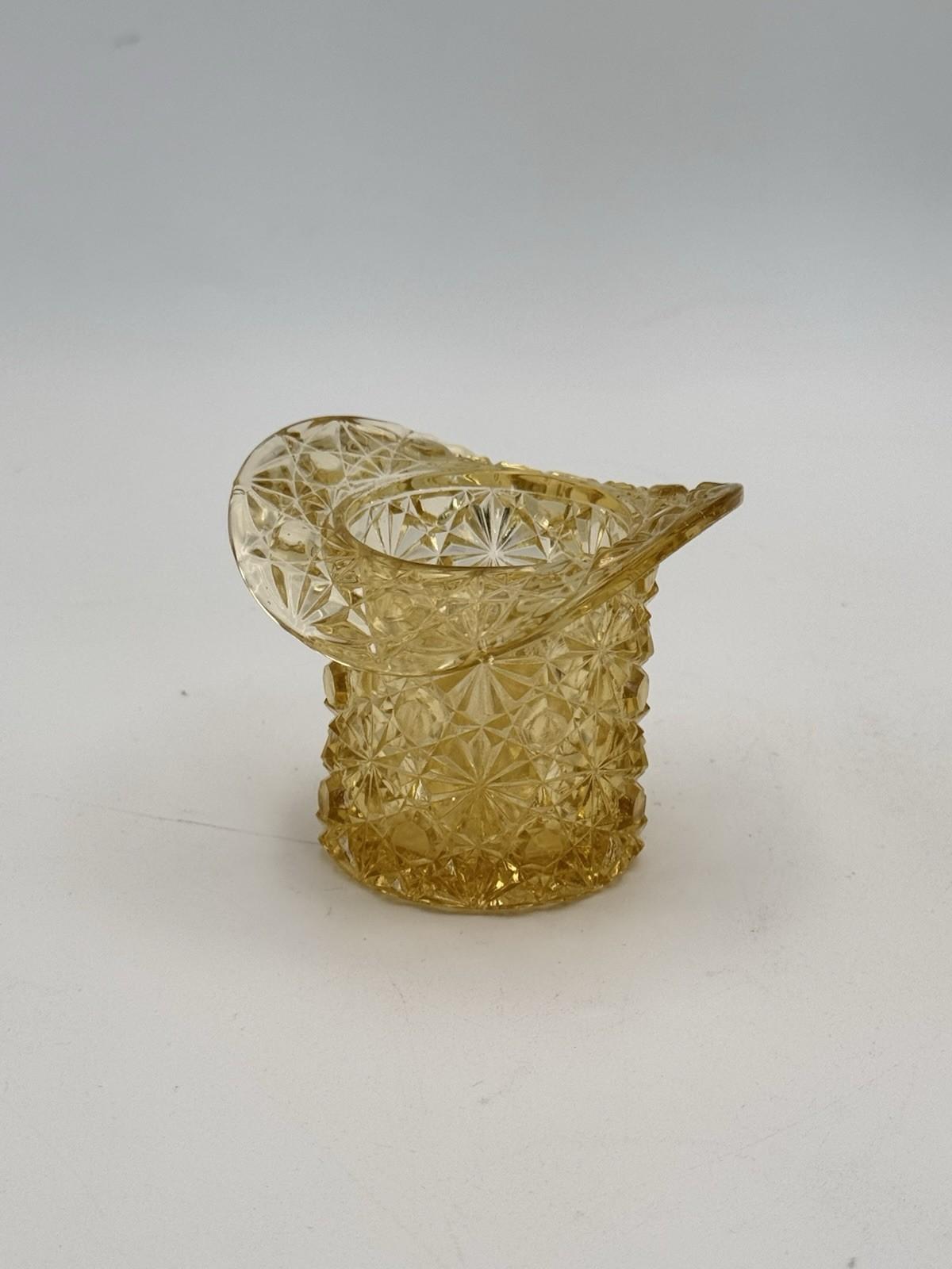 Vintage Yellow Pressed Glass Top Hat Toothpick Holder Small Glass Vessel