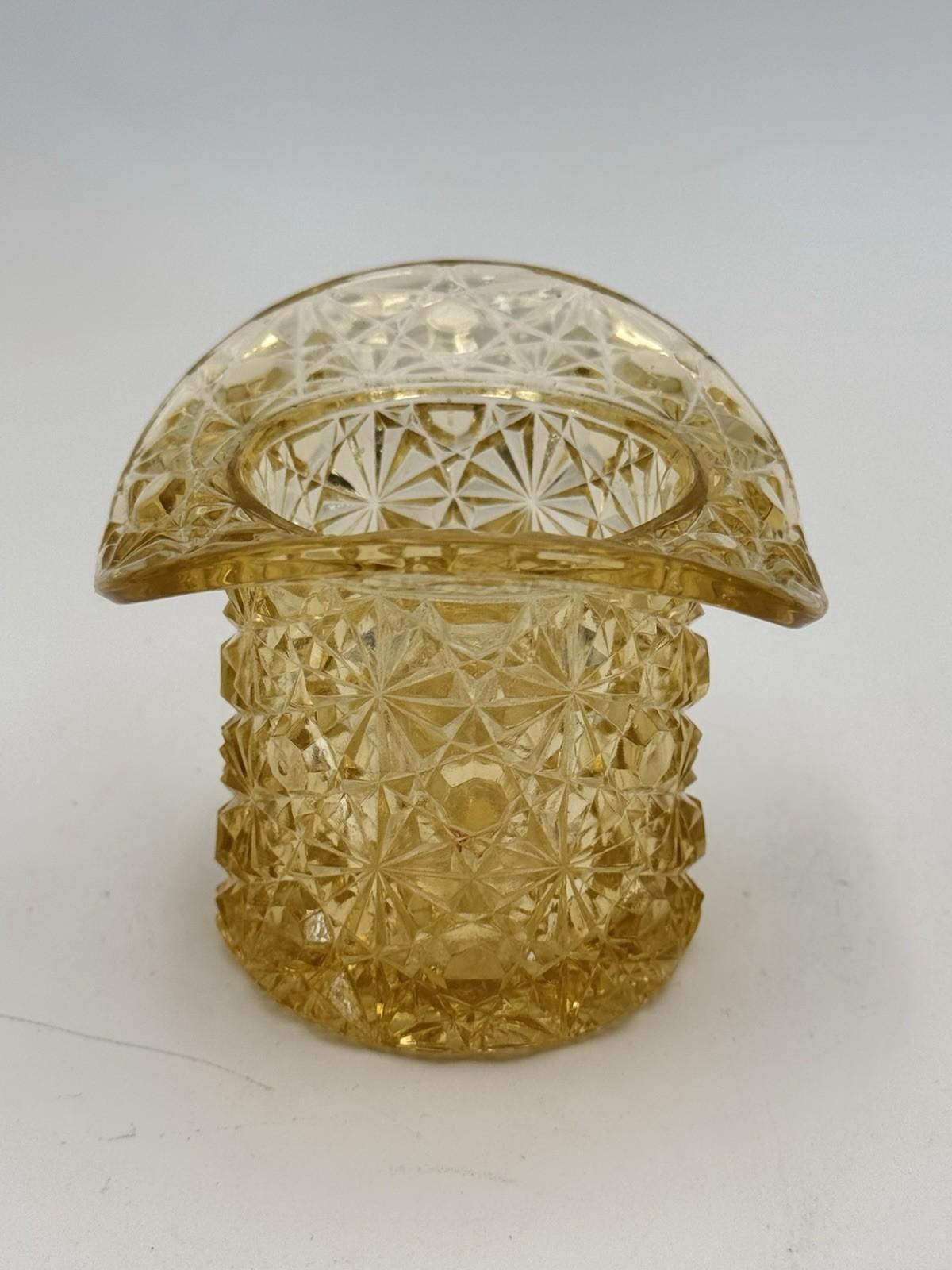 Vintage Yellow Pressed Glass Top Hat Toothpick Holder Small Glass Vessel