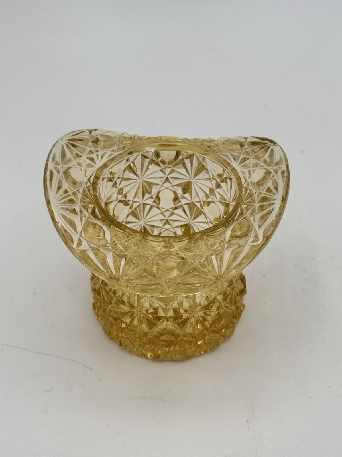 Vintage Yellow Pressed Glass Top Hat Toothpick Holder Small Glass Vessel