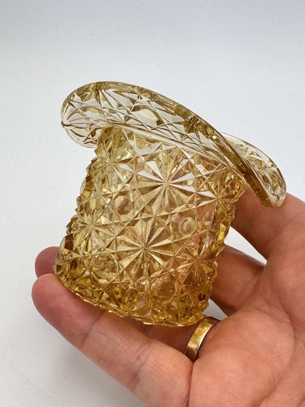 Vintage Yellow Pressed Glass Top Hat Toothpick Holder Small Glass Vessel