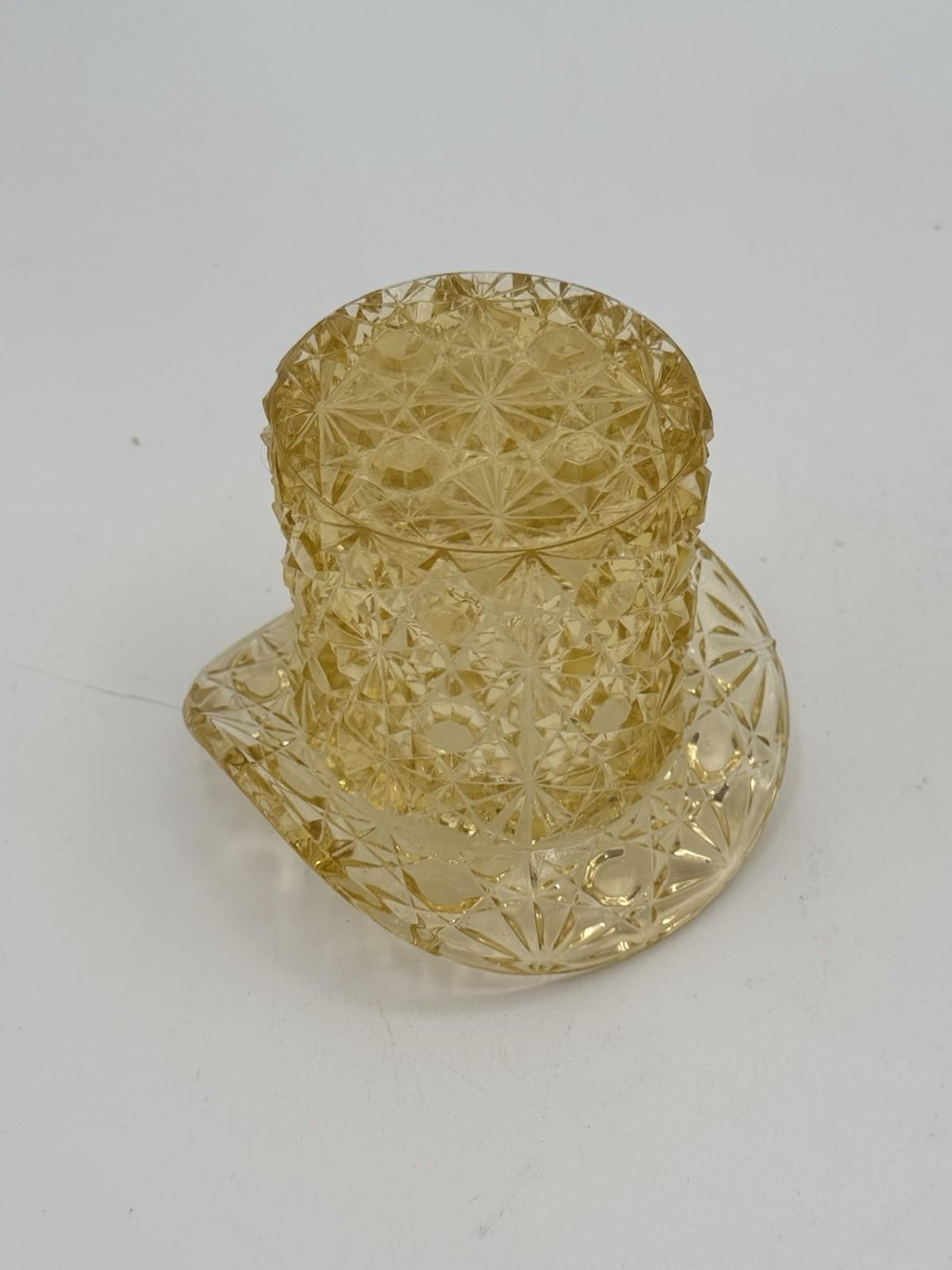 Vintage Yellow Pressed Glass Top Hat Toothpick Holder Small Glass Vessel