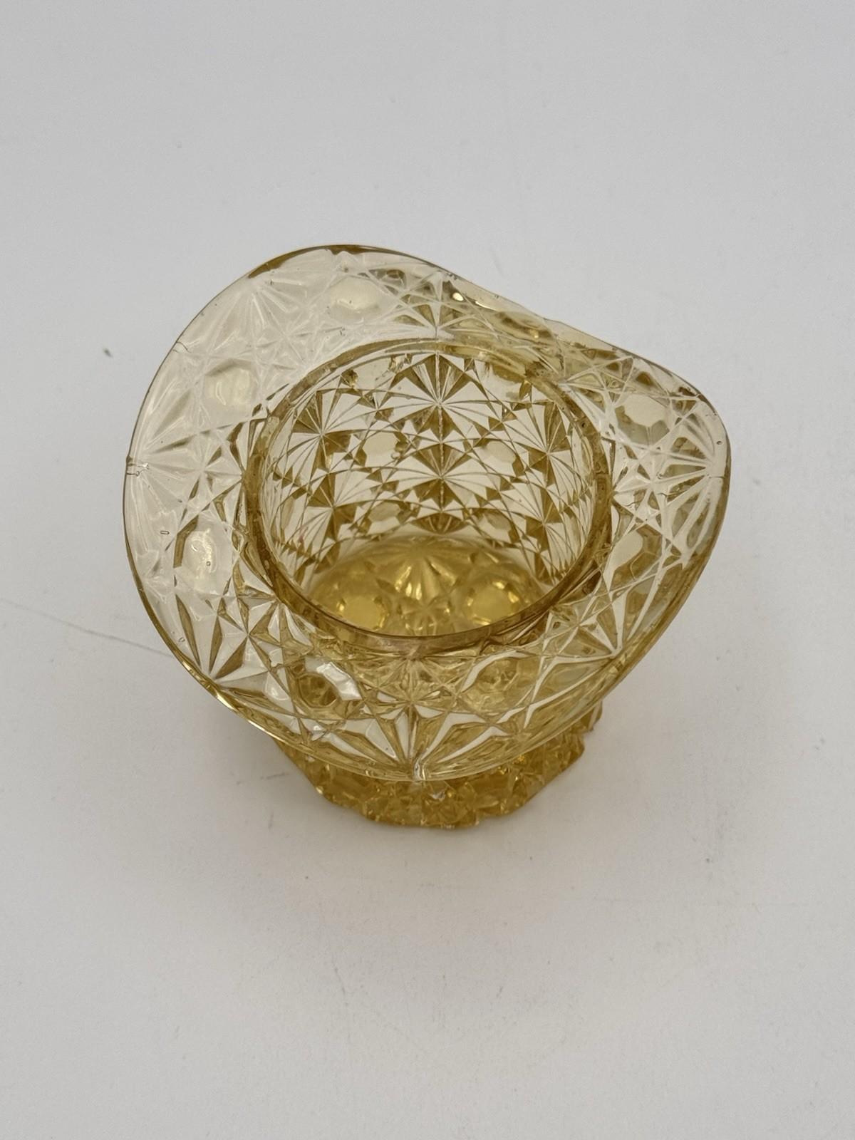 Vintage Yellow Pressed Glass Top Hat Toothpick Holder Small Glass Vessel