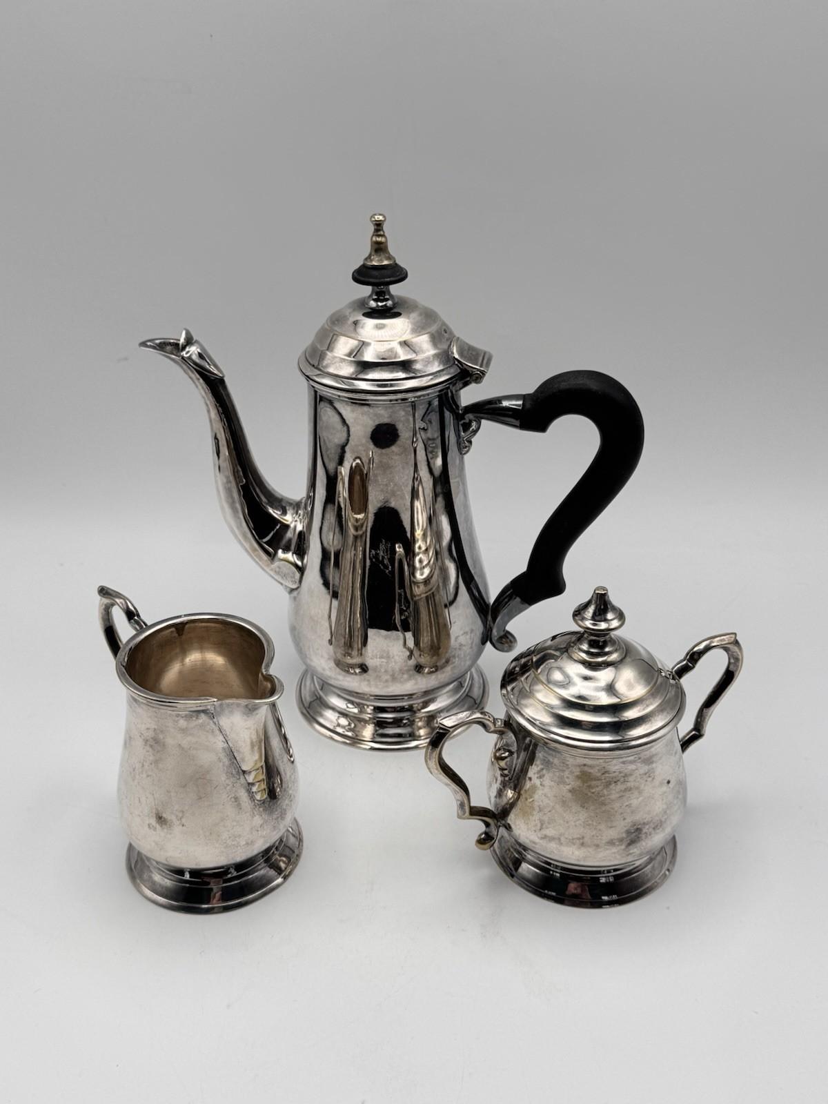 Vintage Silverplate Espresso Coffee Tea Set 3-Piece English Style Shabby Chic