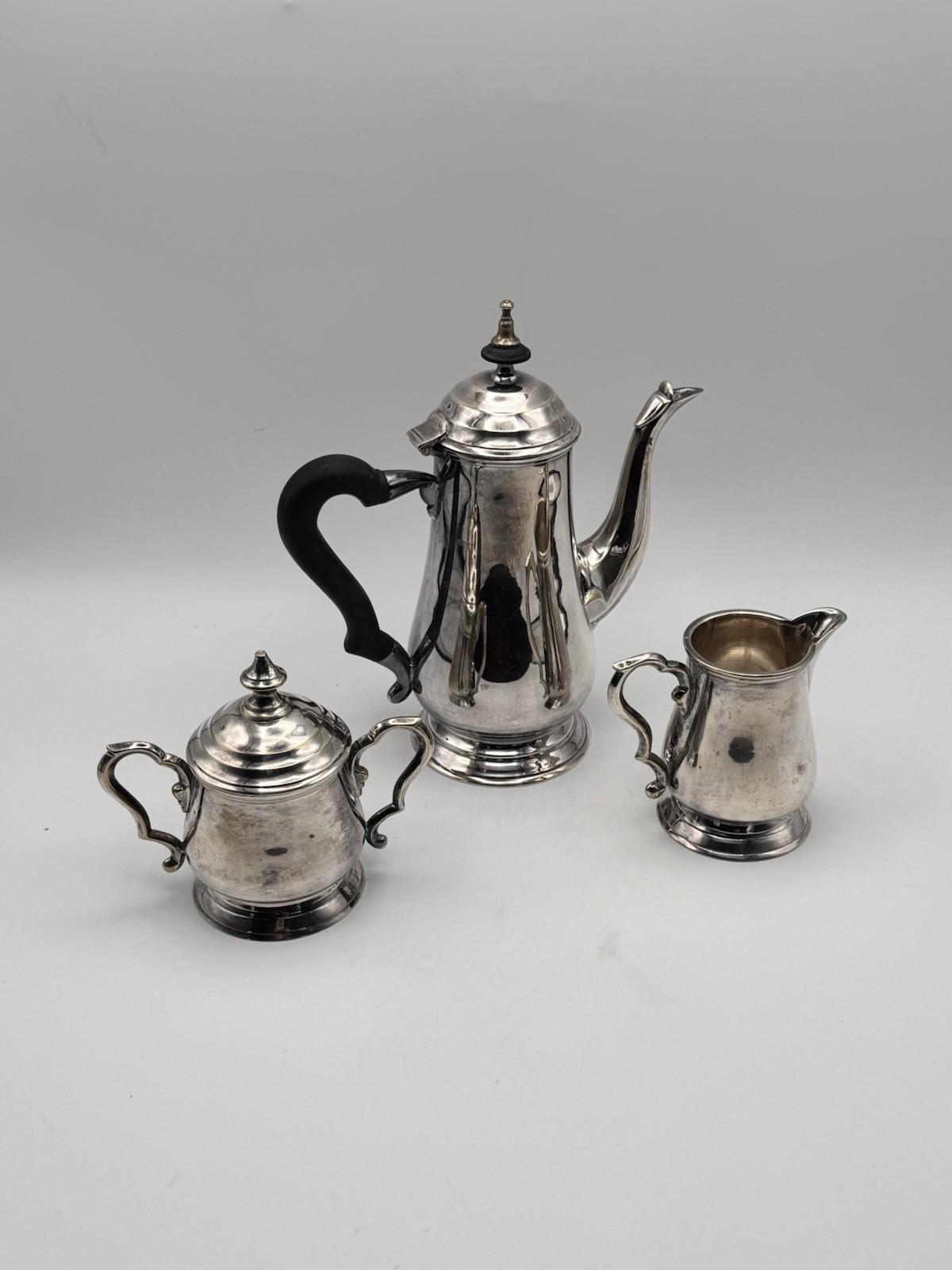 Vintage Silverplate Espresso Coffee Tea Set 3-Piece English Style Shabby Chic